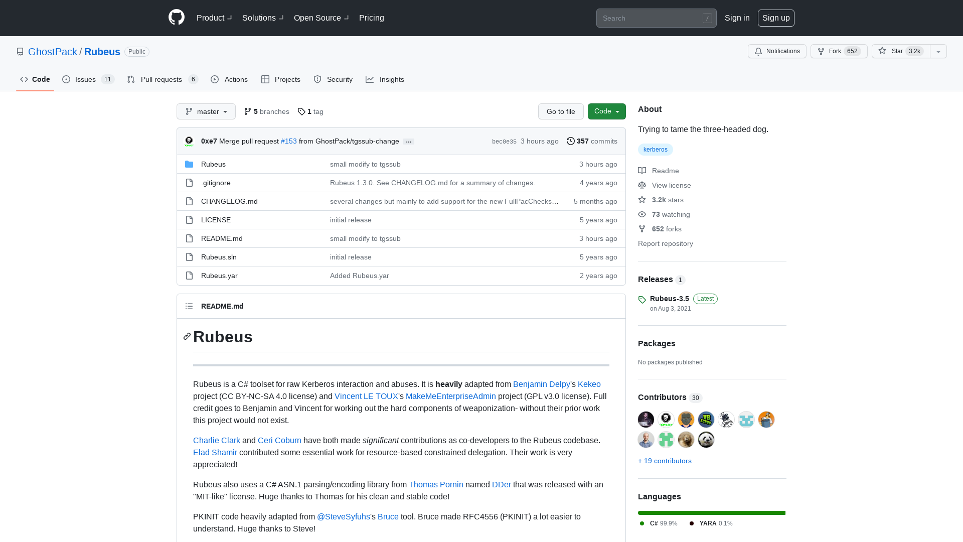 GitHub - GhostPack/Rubeus: Trying to tame the three-headed dog.