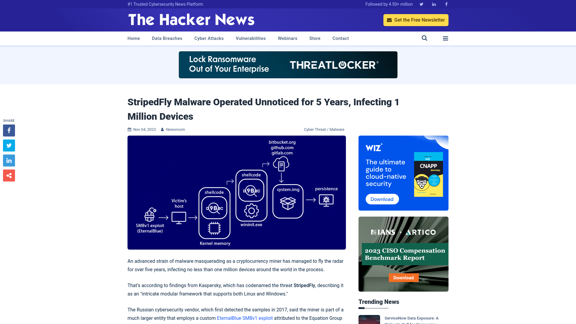 StripedFly Malware Operated Unnoticed for 5 Years, Infecting 1 Million Devices