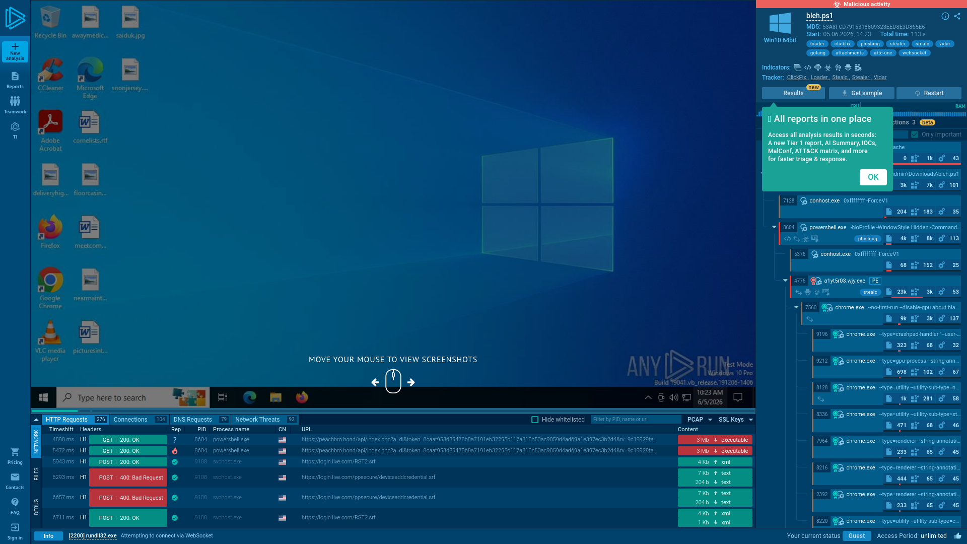 Analysis bleh.ps1 (MD5: 53A8FCD7915318809323EED8E3D865E6) Malicious activity - Interactive analysis ANY.RUN