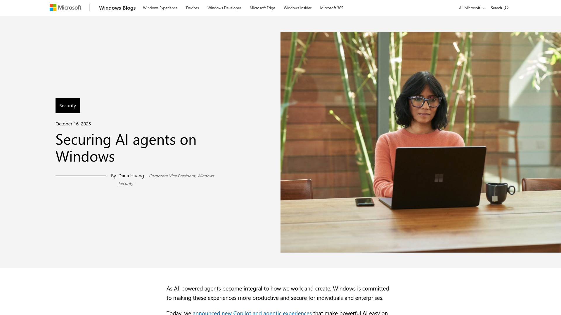 Securing AI agents on Windows | Windows Experience Blog