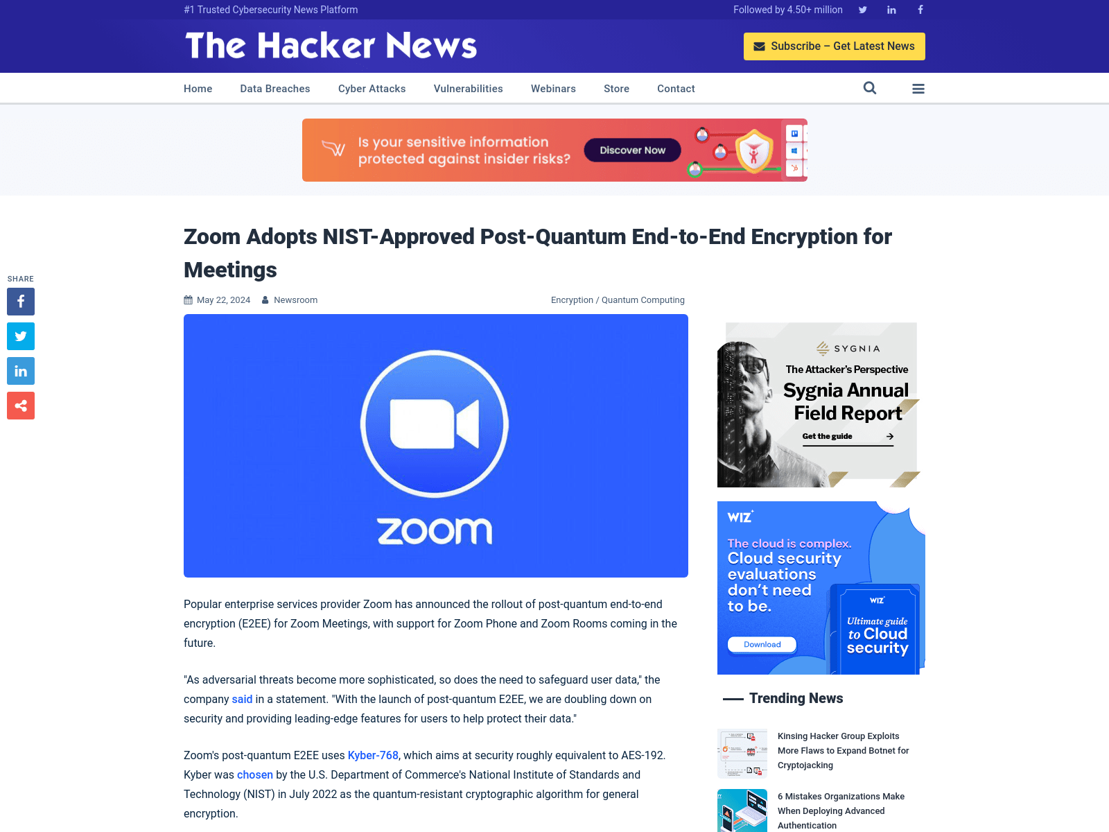 Zoom Adopts NIST-Approved Post-Quantum End-to-End Encryption for Meetings