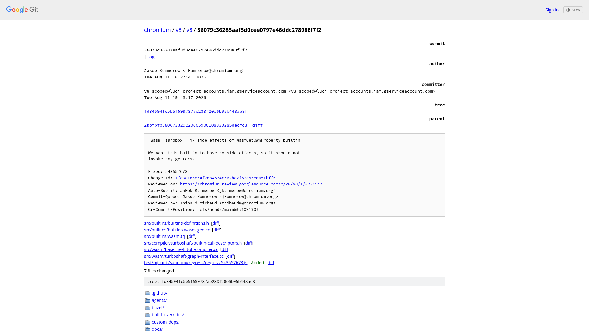36079c36283aaf3d0cee0797e46ddc278988f7f2 - v8/v8 - Git at Google