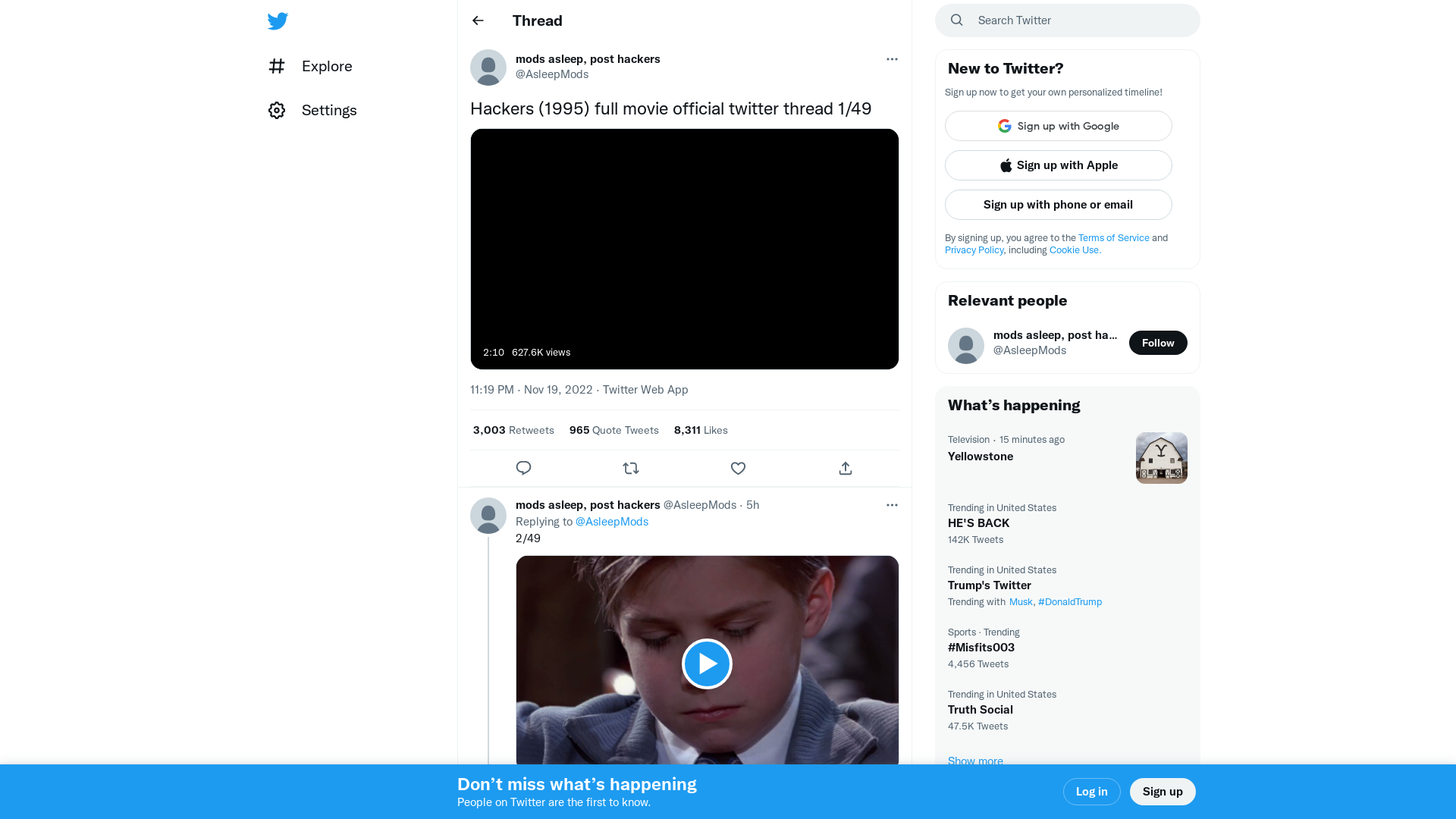 mods asleep, post hackers on Twitter: "Hackers (1995) full movie official twitter thread 1/49 https://t.co/yeexb9Kabe" / Twitter