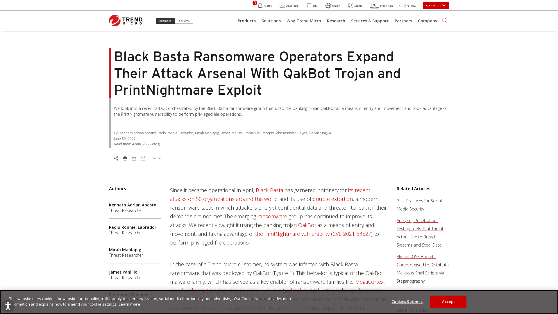 Black Basta Ransomware Operators Expand Their Attack Arsenal With QakBot Trojan and PrintNightmare Exploit