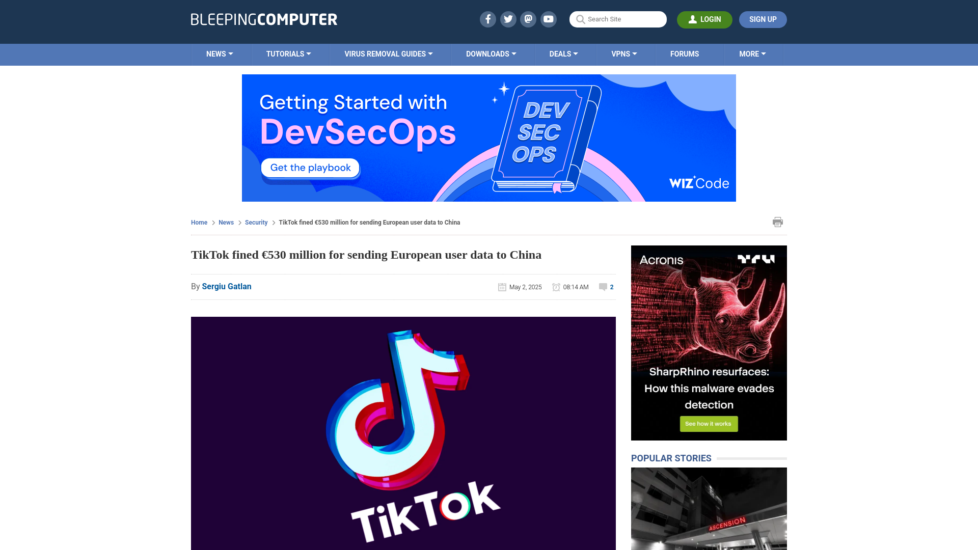 TikTok fined €530 million for sending European user data to China