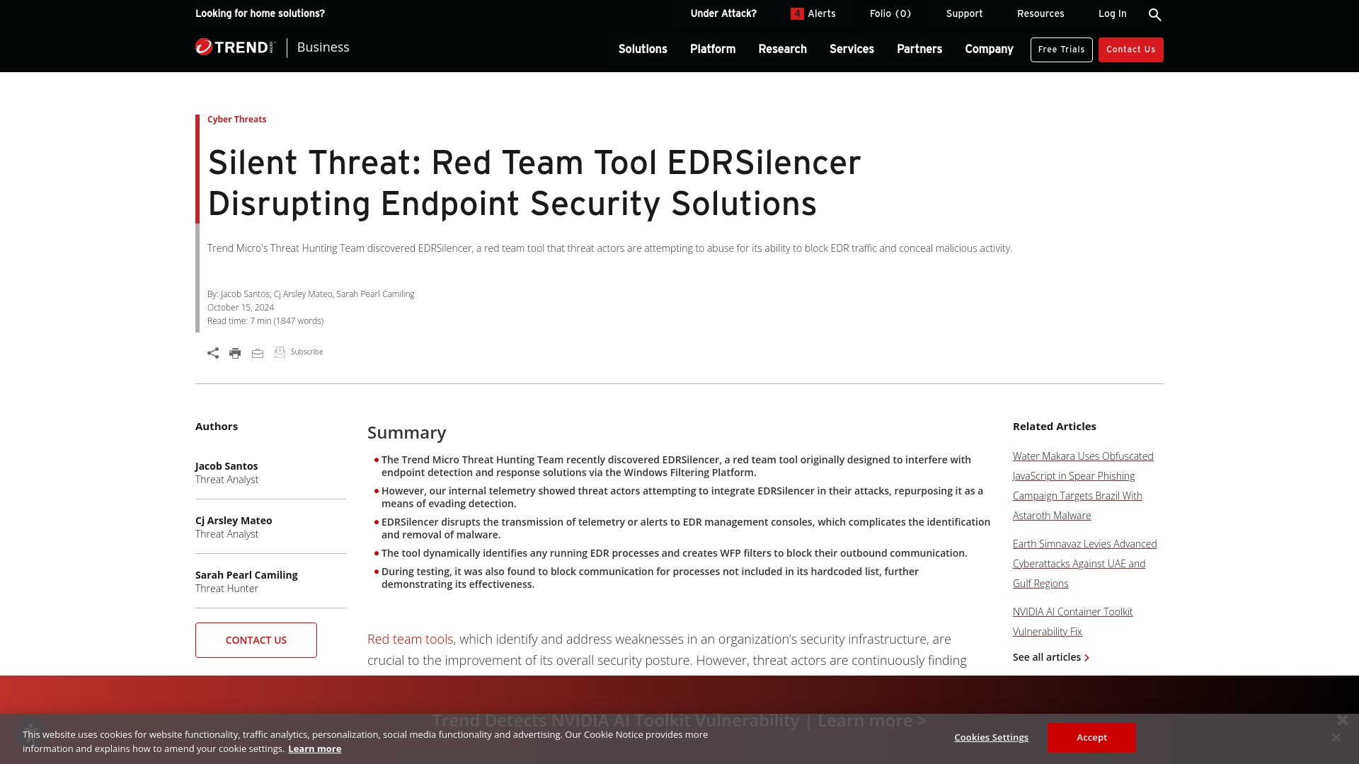 Silent Threat: Red Team Tool EDRSilencer Disrupting Endpoint Security Solutions | Trend Micro (US)