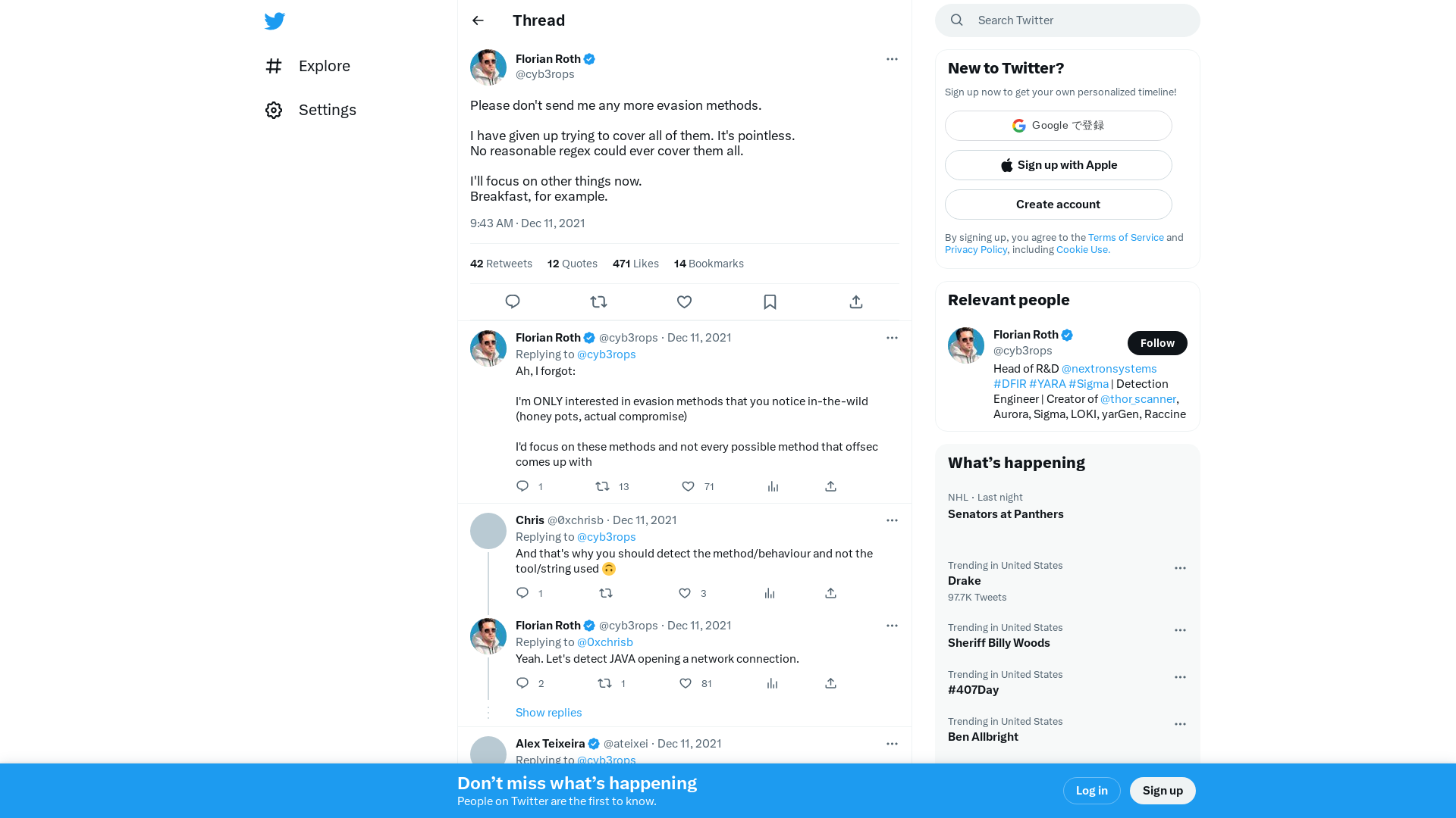 Florian Roth on Twitter: "Please don't send me any more evasion methods. I have given up trying to cover all of them. It's pointless. No reasonable regex could ever cover them all. I'll focus on other things now. Breakfast, for example." / Twitter
