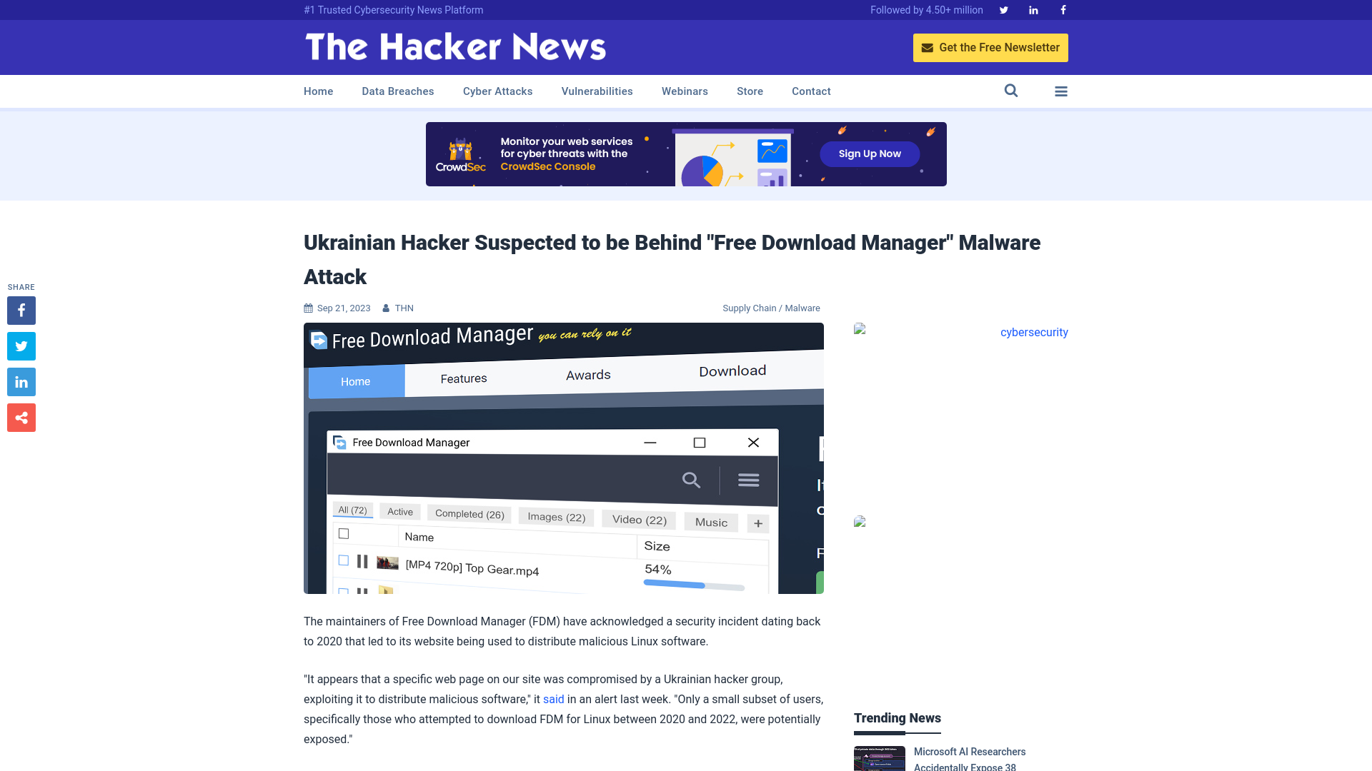 Ukrainian Hacker Suspected to be Behind "Free Download Manager" Malware Attack