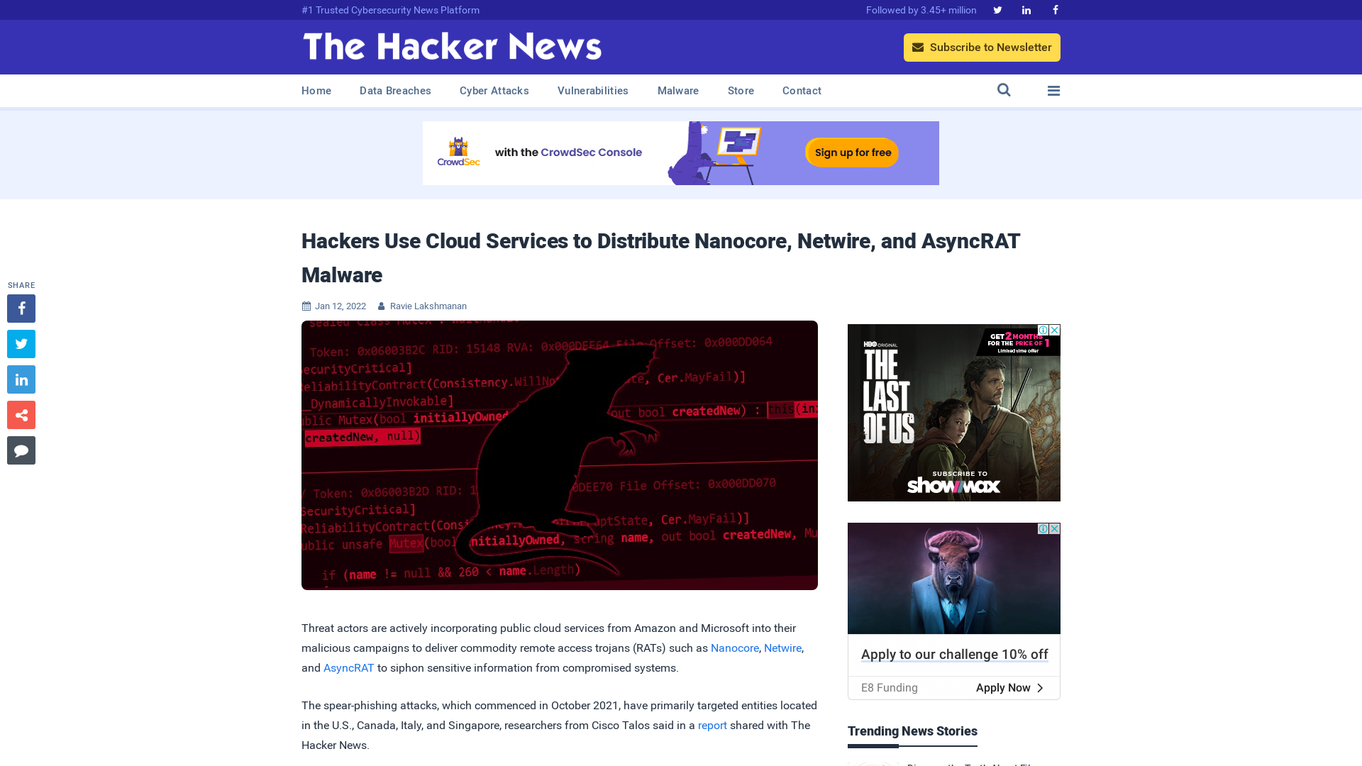 Hackers Use Cloud Services to Distribute Nanocore, Netwire, and AsyncRAT Malware