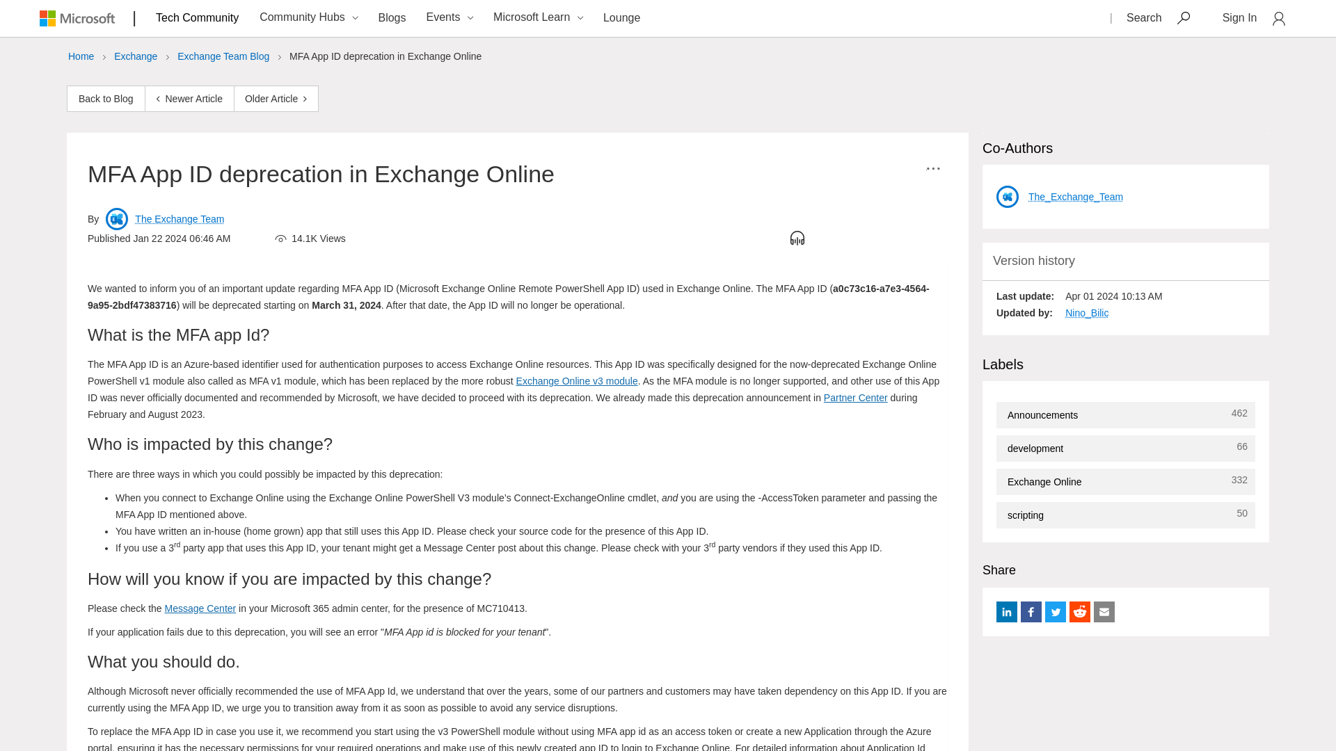 MFA App ID deprecation in Exchange Online - Microsoft Community Hub