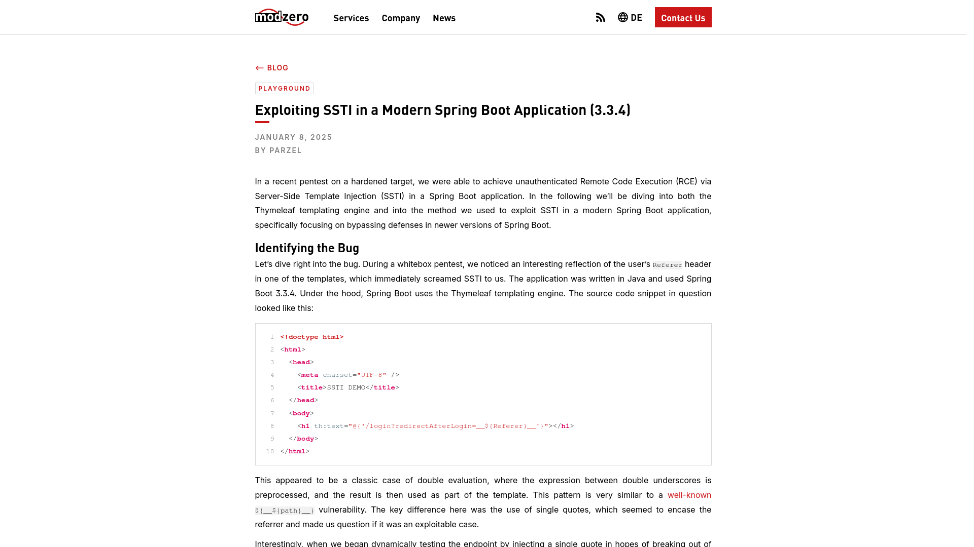 Exploiting SSTI in a Modern Spring Boot Application (3.3.4) / modzero