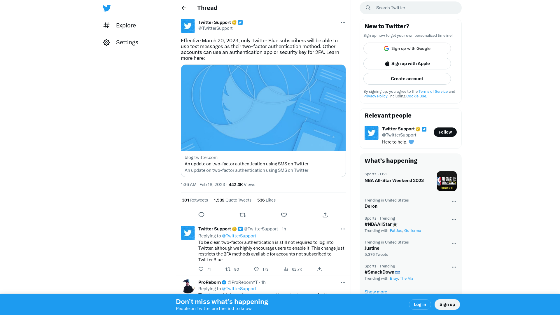 Twitter Support on Twitter: "Effective March 20, 2023, only Twitter Blue subscribers will be able to use text messages as their two-factor authentication method. Other accounts can use an authentication app or security key for 2FA. Learn more here: https://t.co/wnT9Vuwh5n" / Twitter