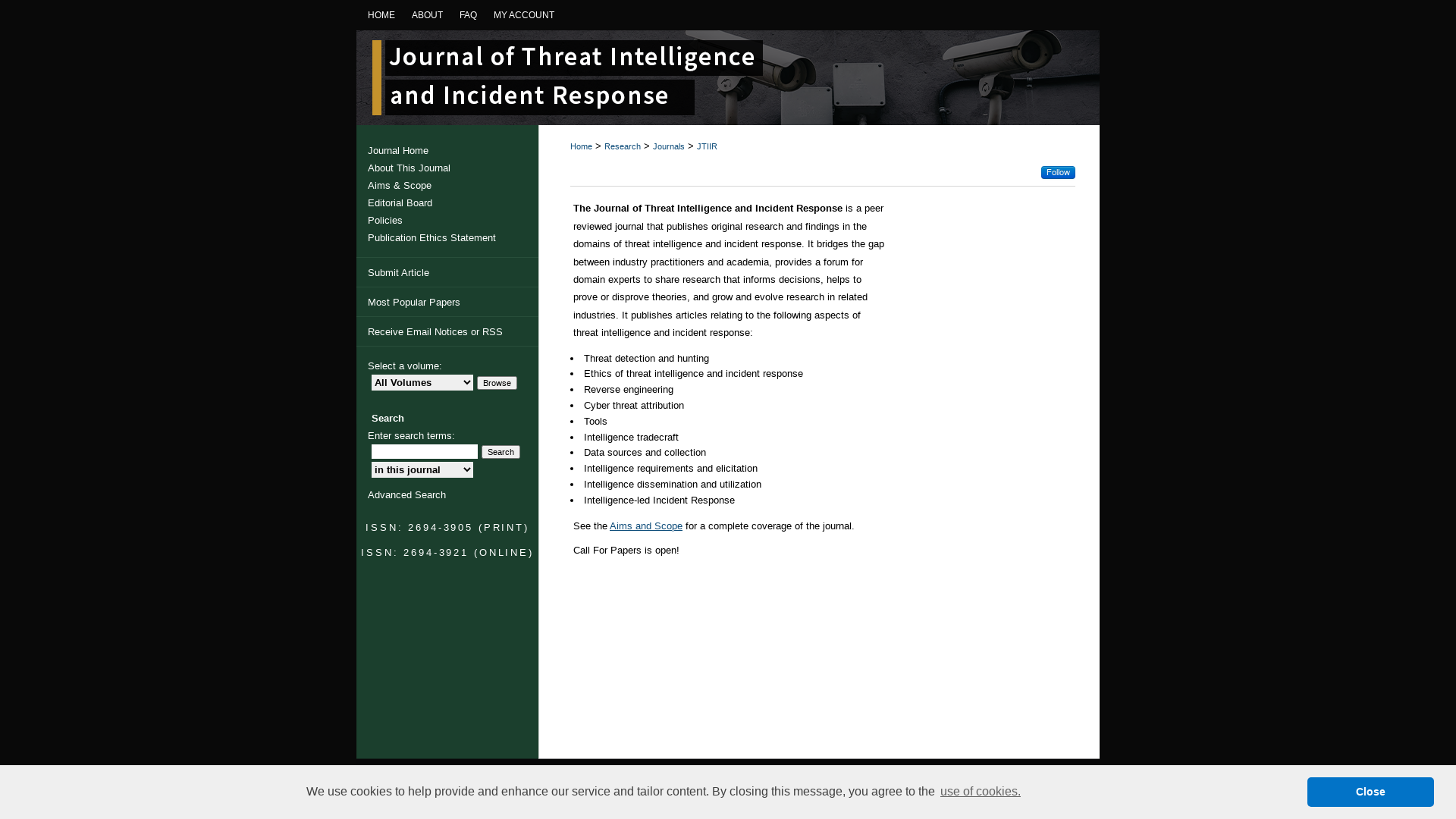 Journal of Threat Intelligence and Incident Response | Journals | California Polytechnic State University, San Luis Obispo