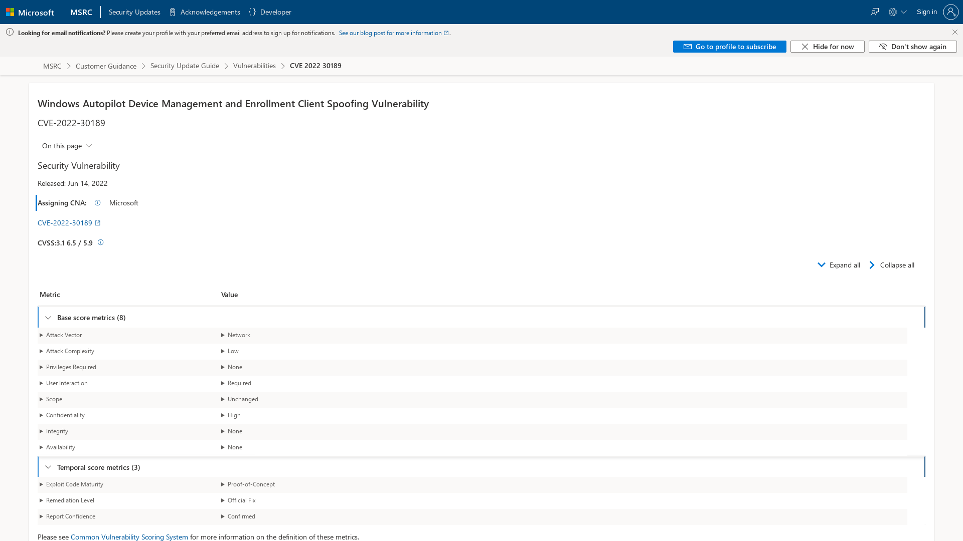 CVE-2022-30189 - Security Update Guide - Microsoft - Windows Autopilot Device Management and Enrollment Client Spoofing Vulnerability
