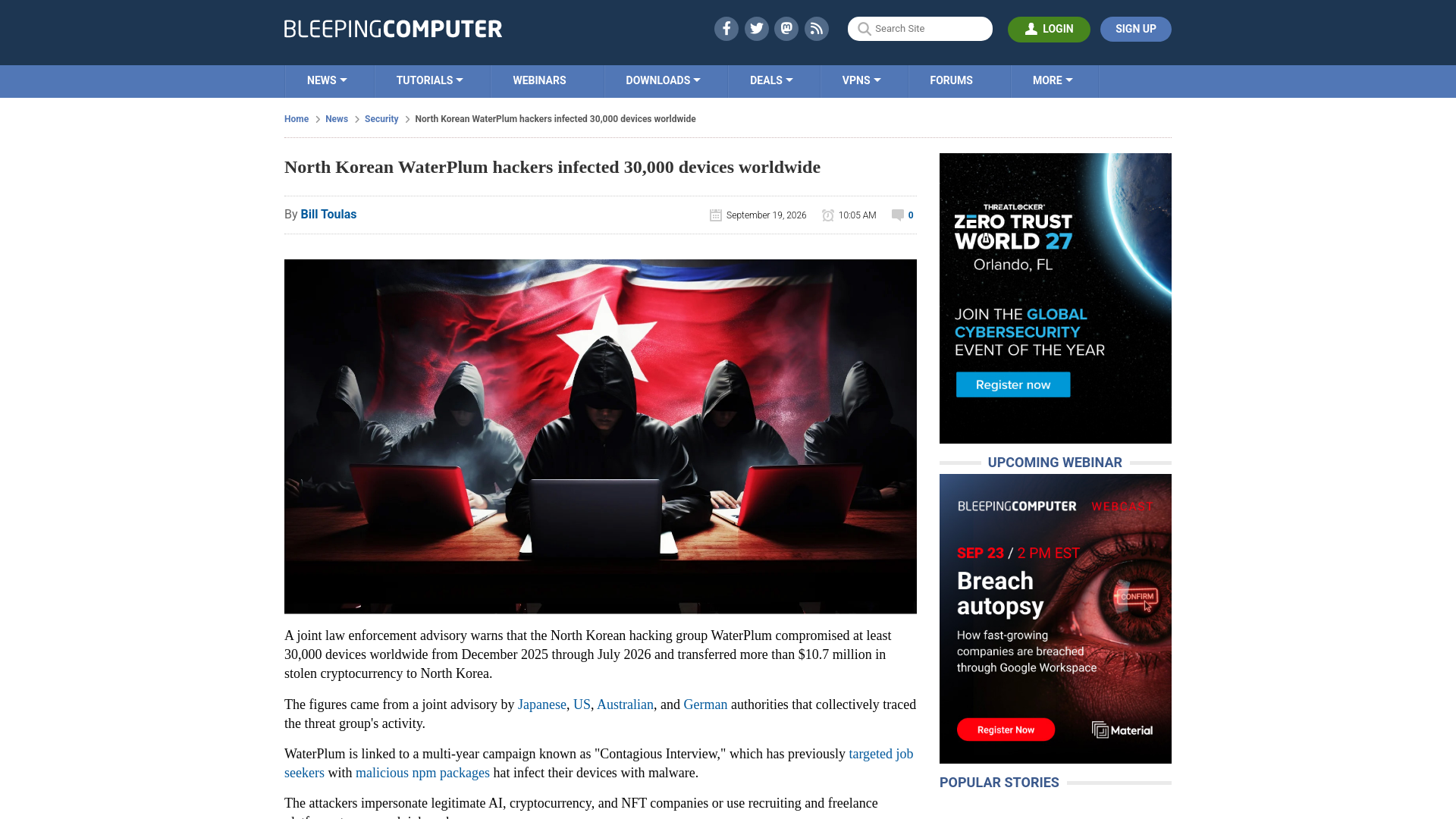 North Korean WaterPlum hackers infected 30,000 devices worldwide