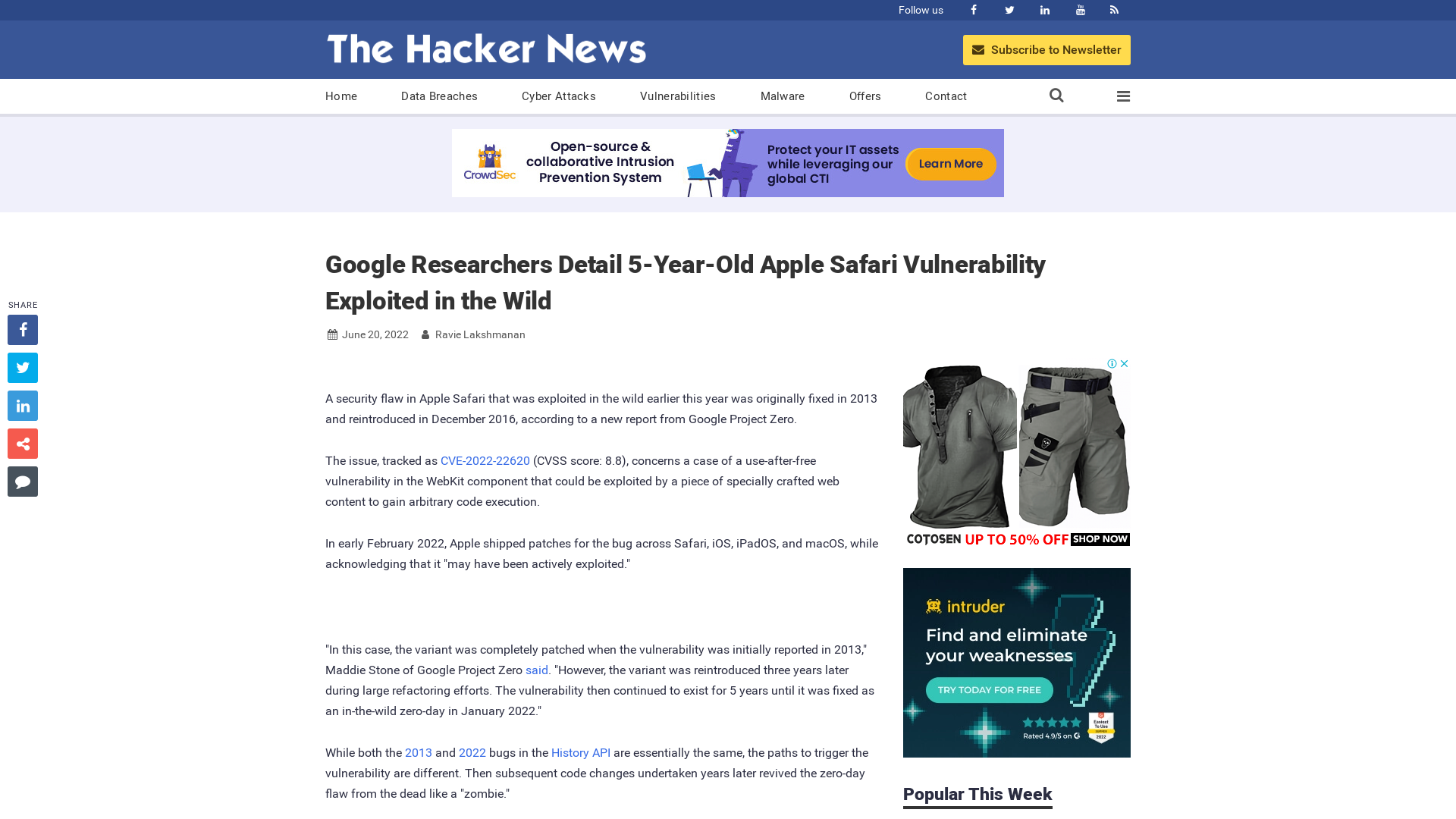 Google Researchers Detail 5-Year-Old Apple Safari Vulnerability Exploited in the Wild