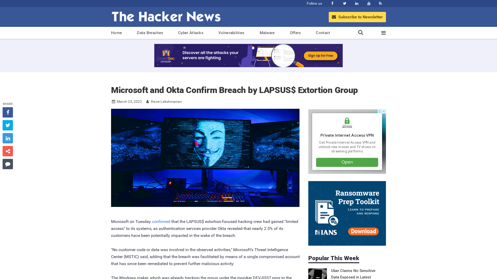 Microsoft and Okta Confirm Breach by LAPSUS$ Extortion Group