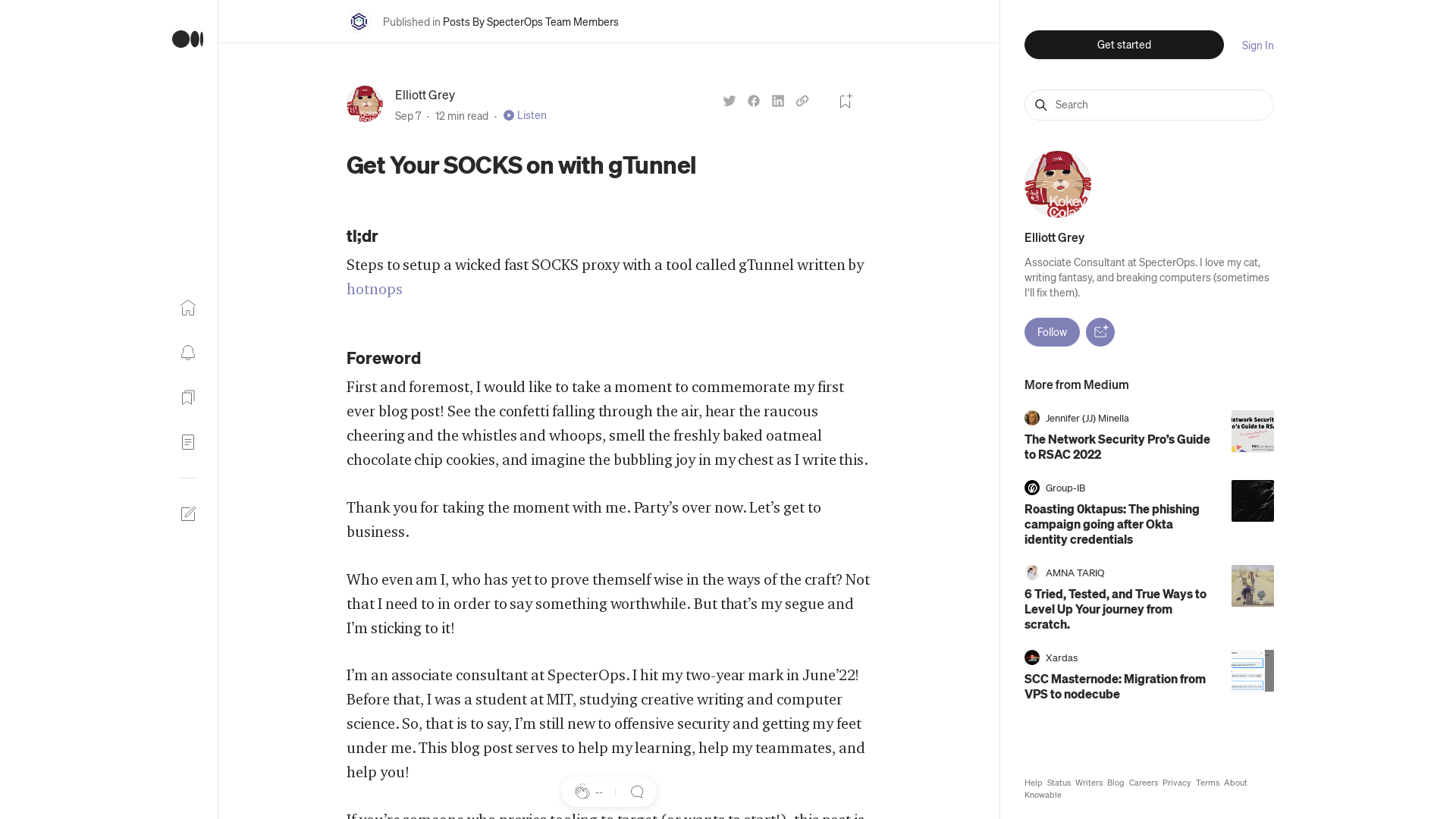 Get Your SOCKS on with gTunnel. tl;dr: Steps to setup a wicked fast… | by Elliott Grey | Sep, 2022 | Posts By SpecterOps Team Members