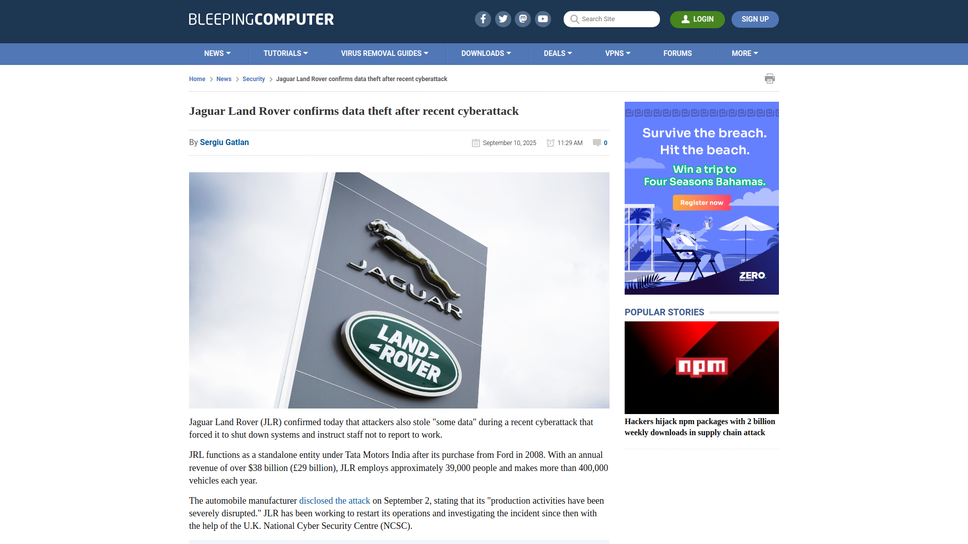 Jaguar Land Rover confirms data theft after recent cyberattack