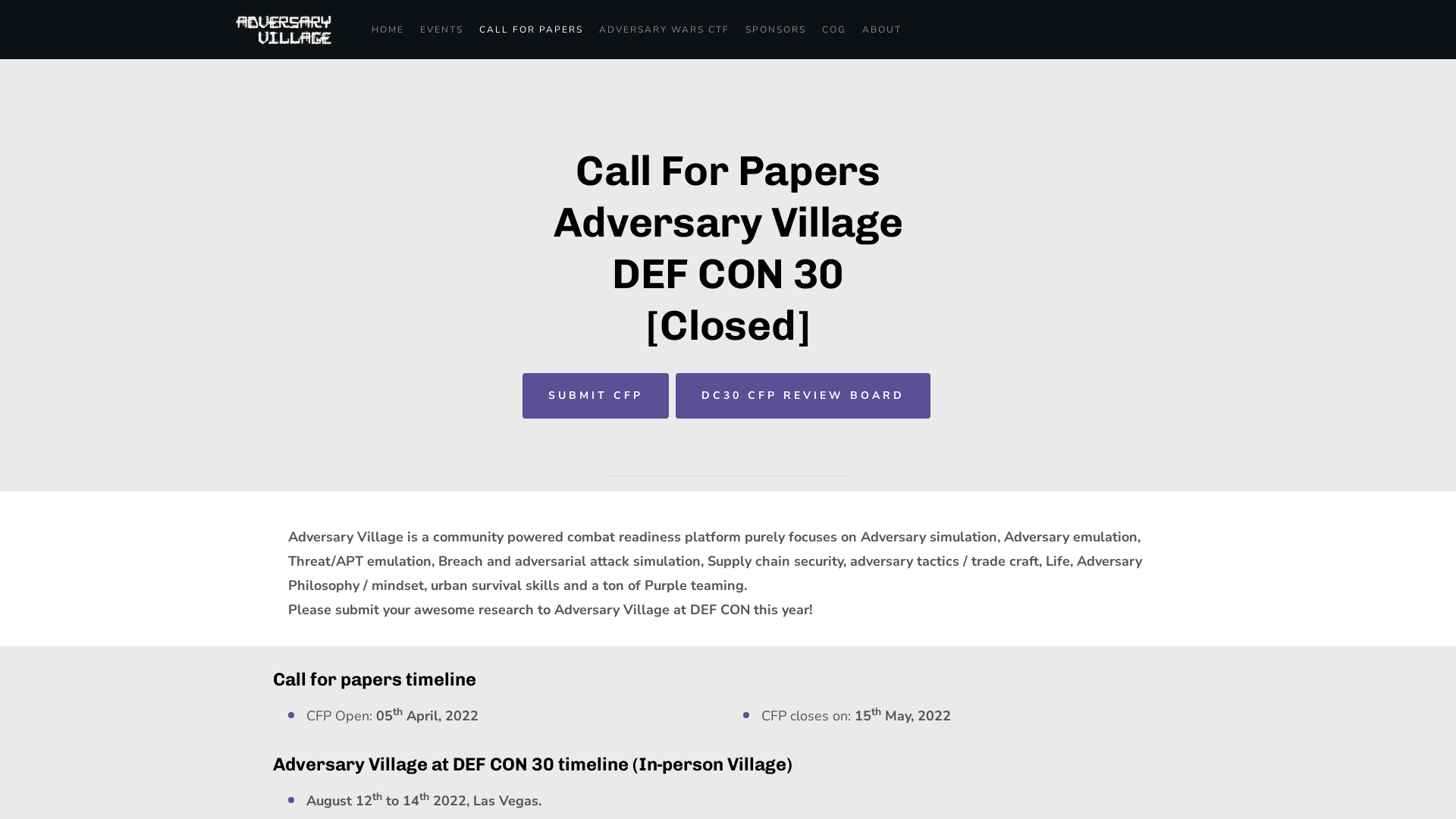DEF CON 30 Adversary Village - Call for papers