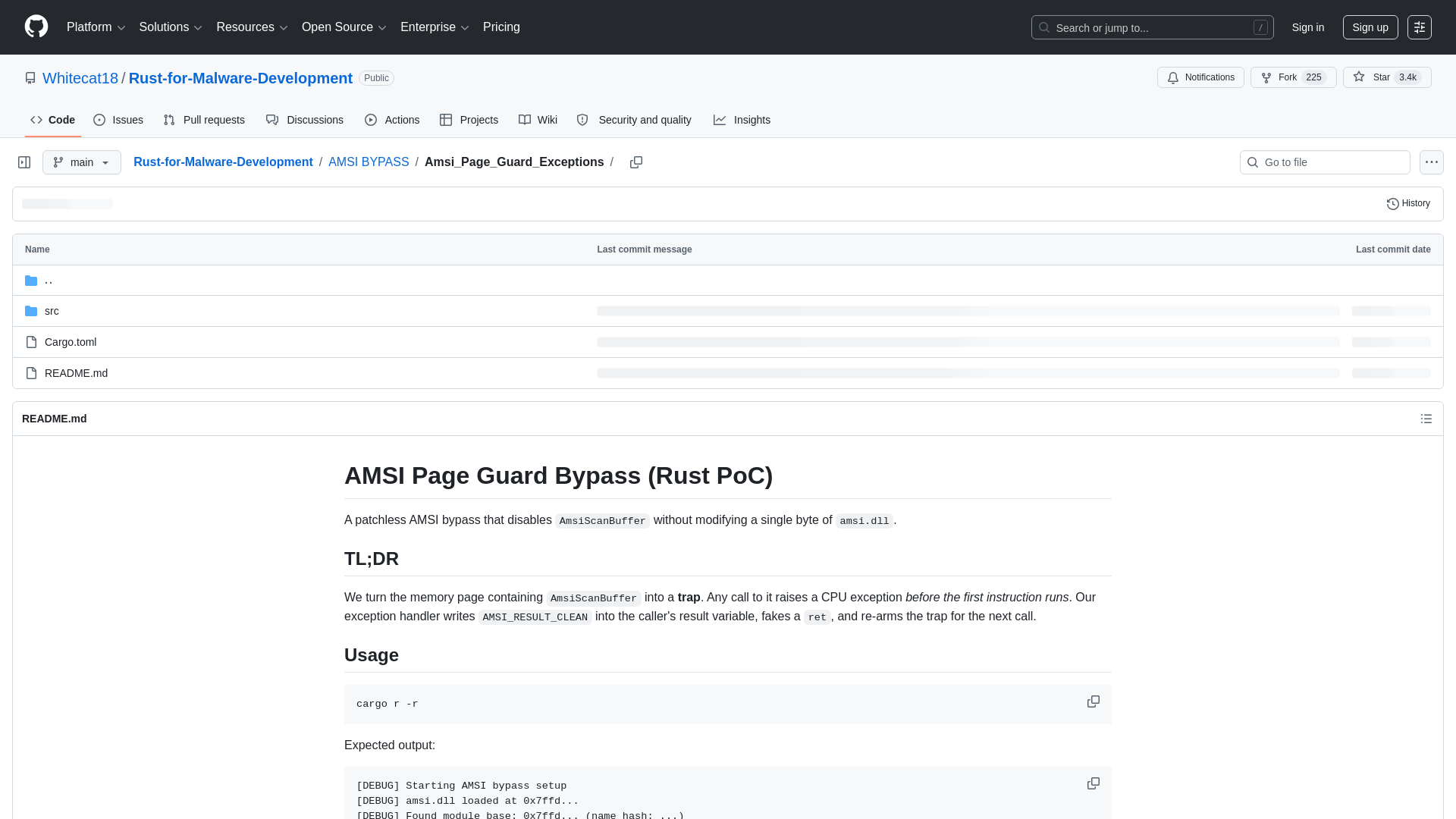 Rust-for-Malware-Development/AMSI BYPASS/Amsi_Page_Guard_Exceptions at main · Whitecat18/Rust-for-Malware-Development · GitHub