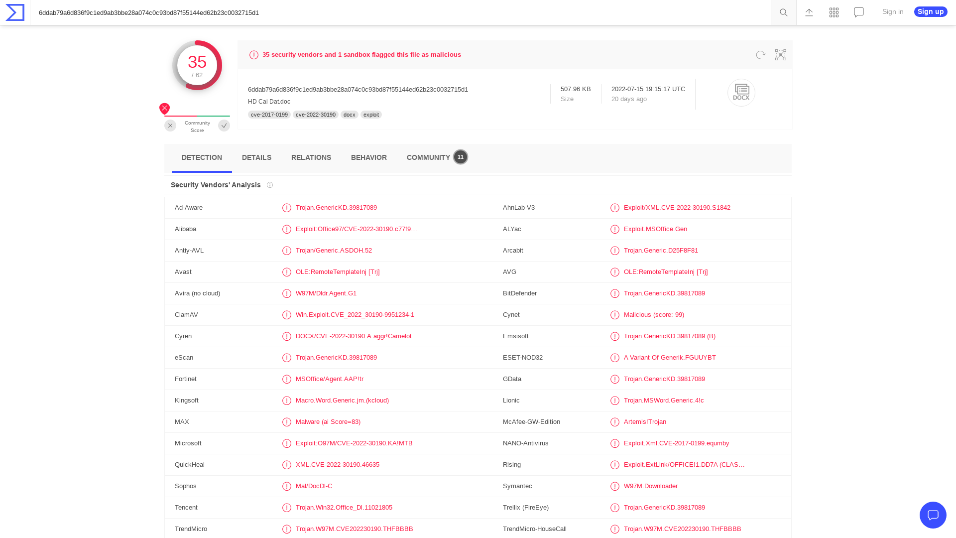 VirusTotal - File - 6ddab79a6d836f9c1ed9ab3bbe28a074c0c93bd87f55144ed62b23c0032715d1