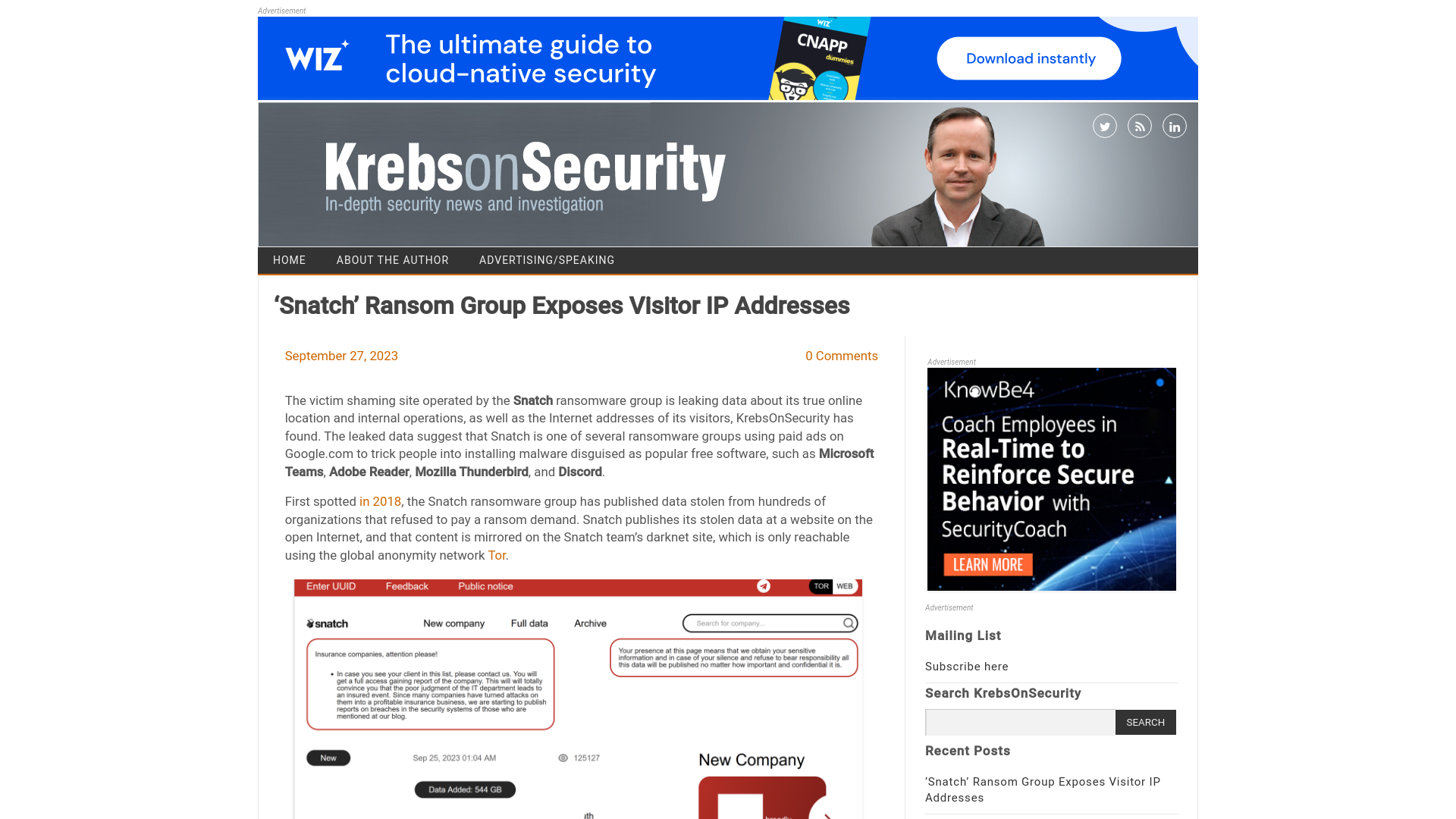 ‘Snatch’ Ransom Group Exposes Visitor IP Addresses – Krebs on Security