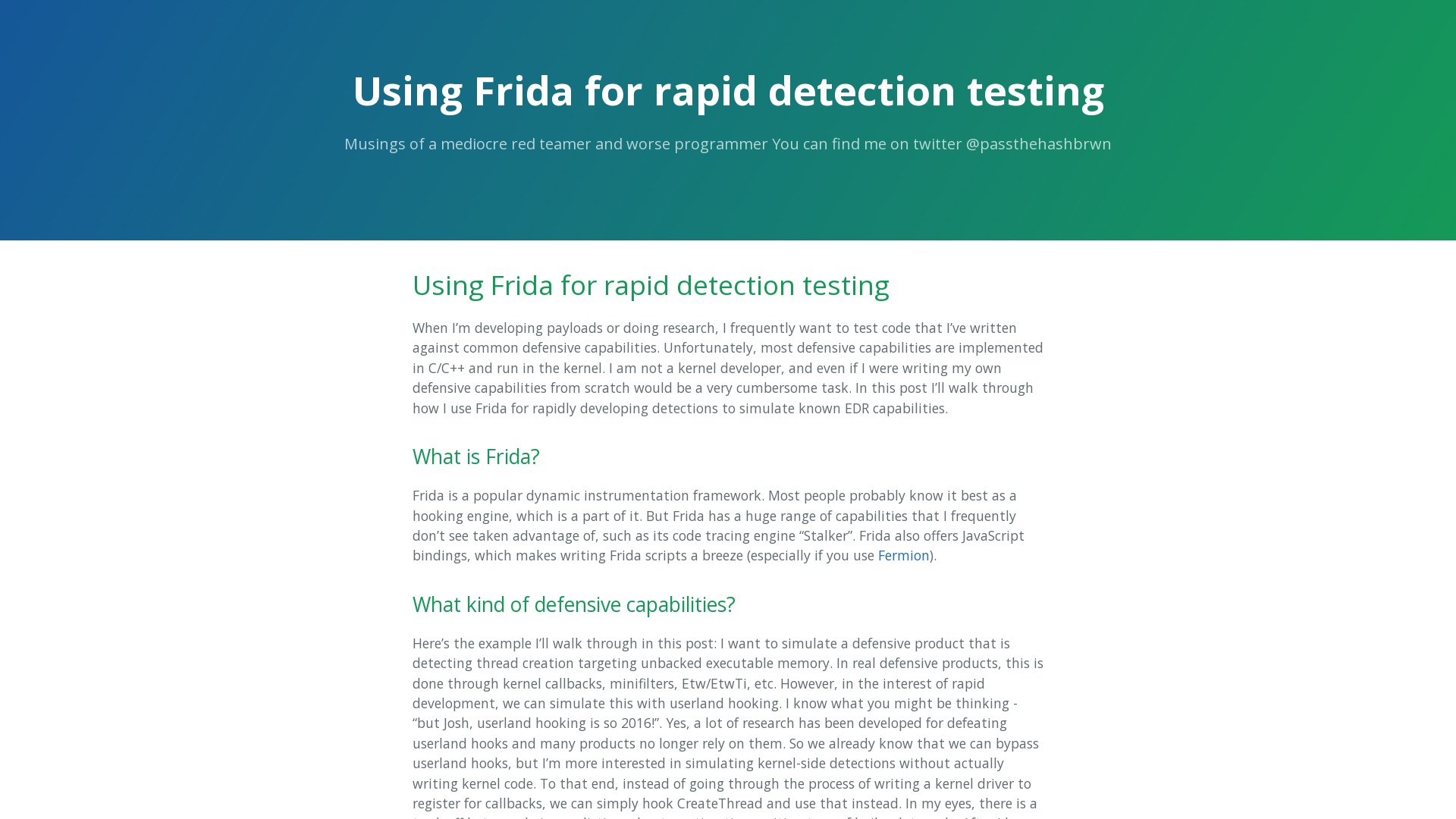 Using Frida for rapid detection testing | PassTheHashBrowns