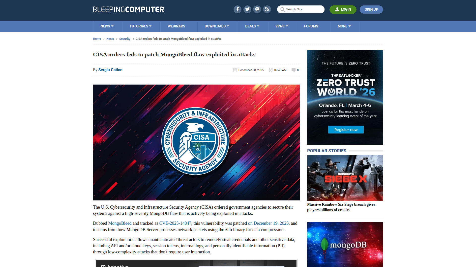 CISA orders feds to patch MongoBleed flaw exploited in attacks