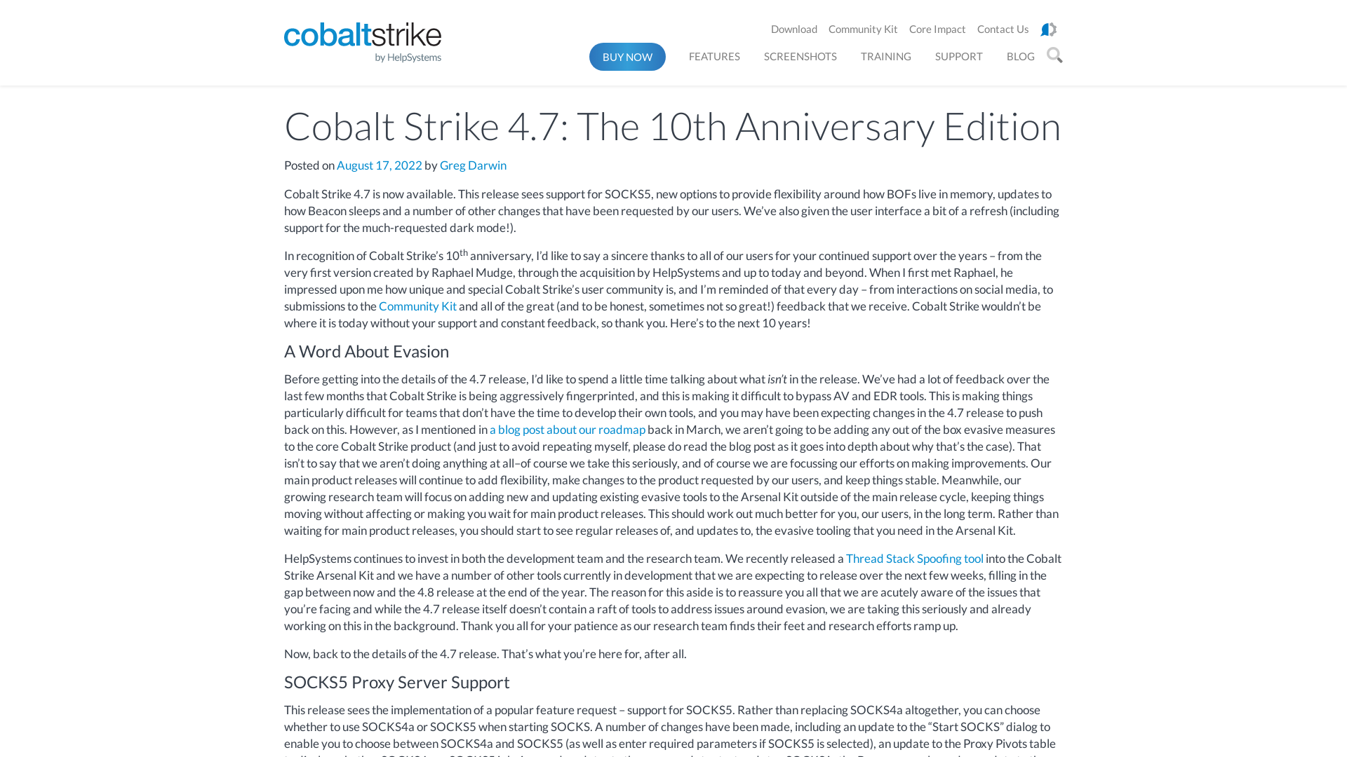 Cobalt Strike 4.7: The 10th Anniversary Edition - Cobalt Strike Research and Development