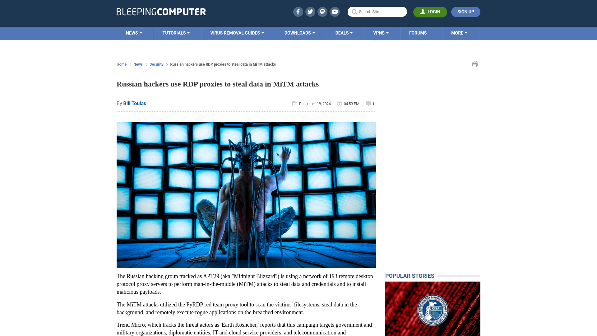 Russian hackers use RDP proxies to steal data in MiTM attacks