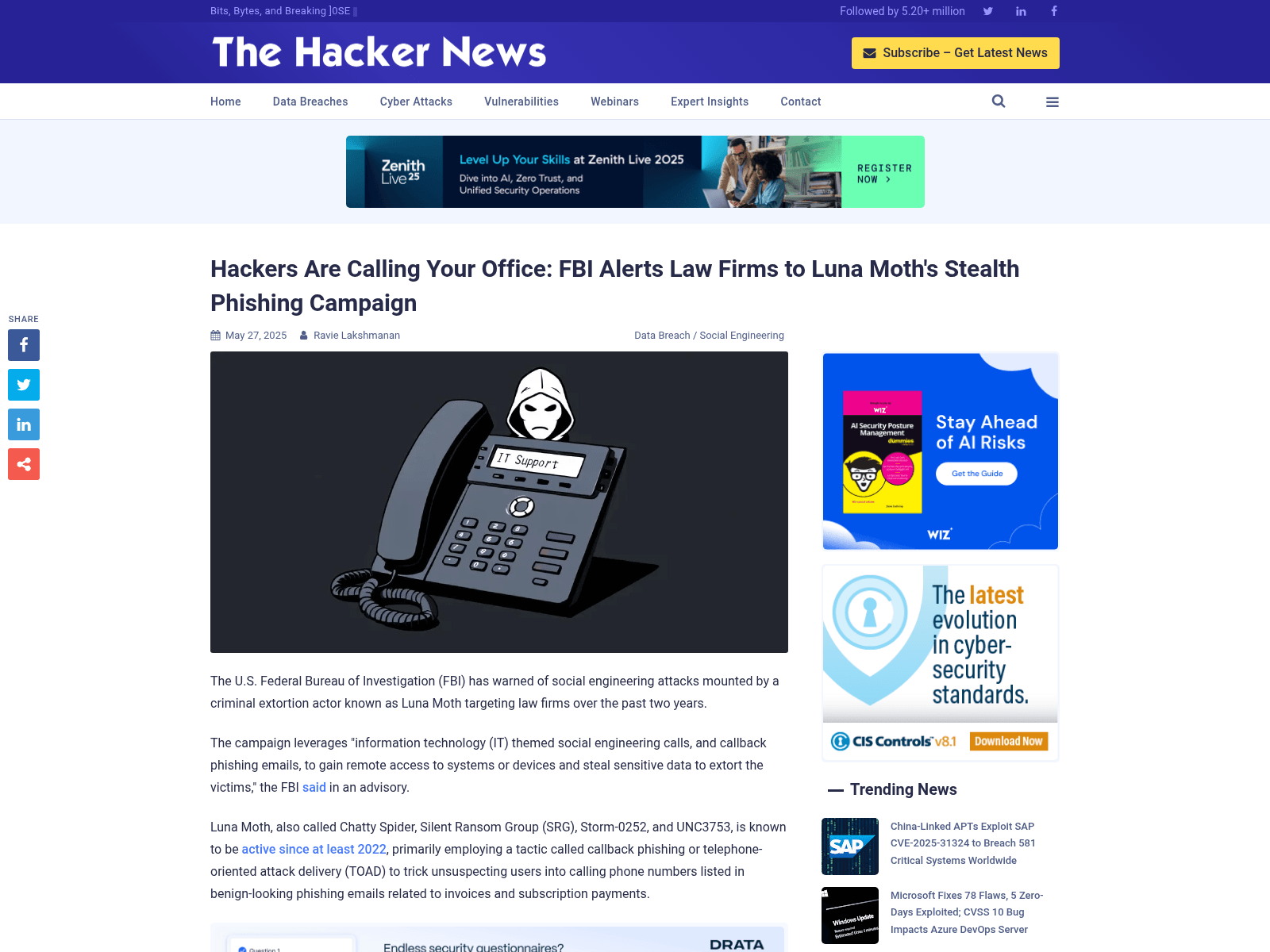 Hackers Are Calling Your Office: FBI Alerts Law Firms to Luna Moth's Stealth Phishing Campaign