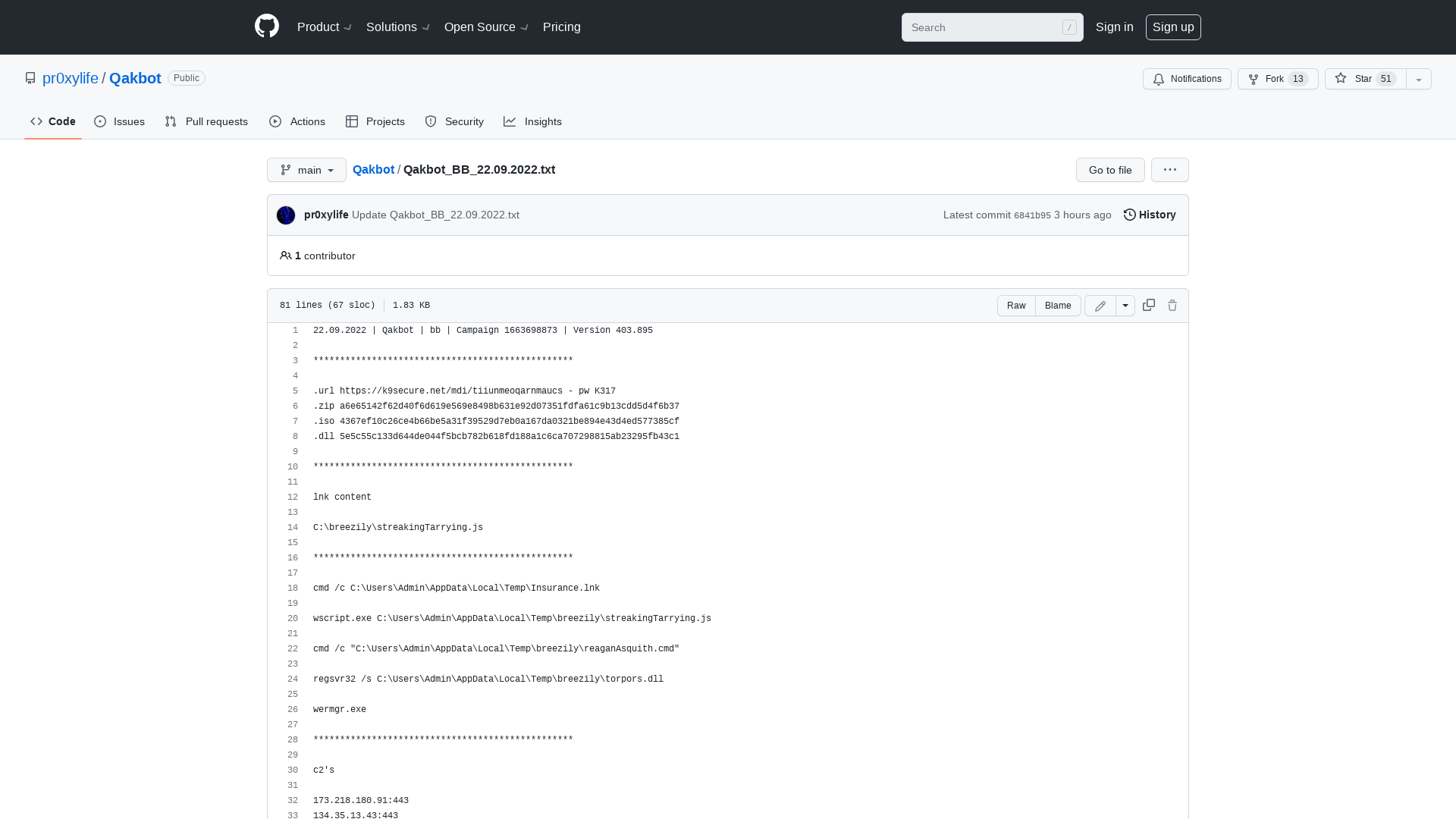 Qakbot/Qakbot_BB_22.09.2022.txt at main · pr0xylife/Qakbot · GitHub