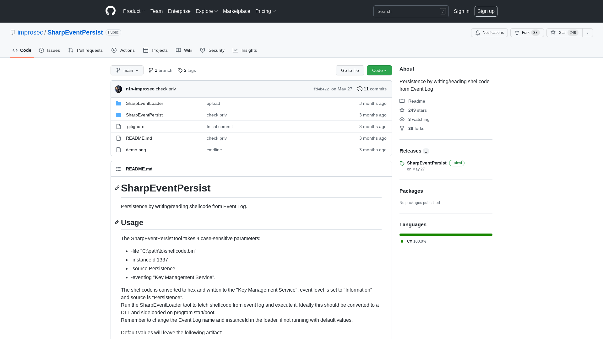 GitHub - improsec/SharpEventPersist: Persistence by writing/reading shellcode from Event Log