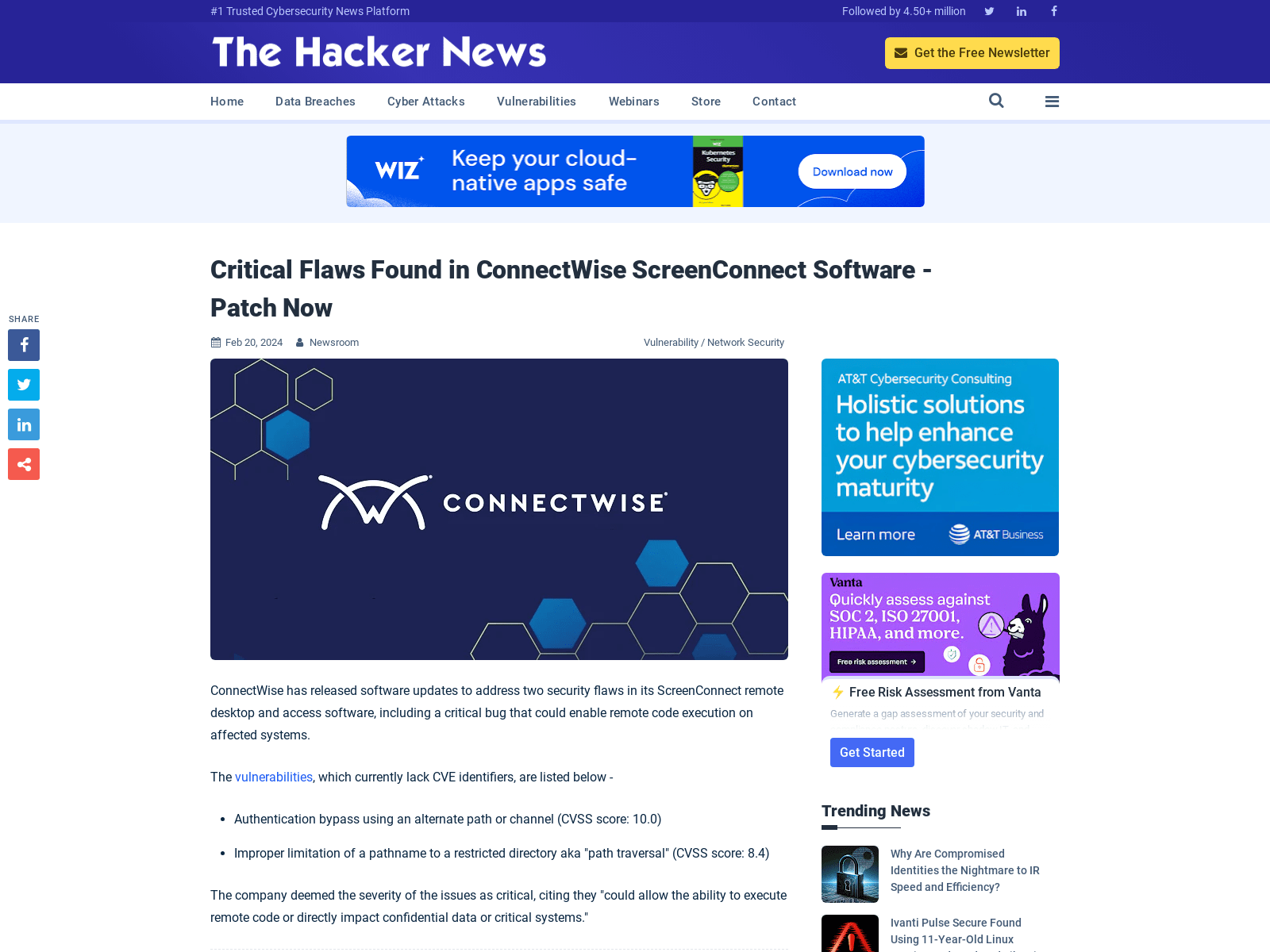 Critical Flaws Found in ConnectWise ScreenConnect Software - Patch Now