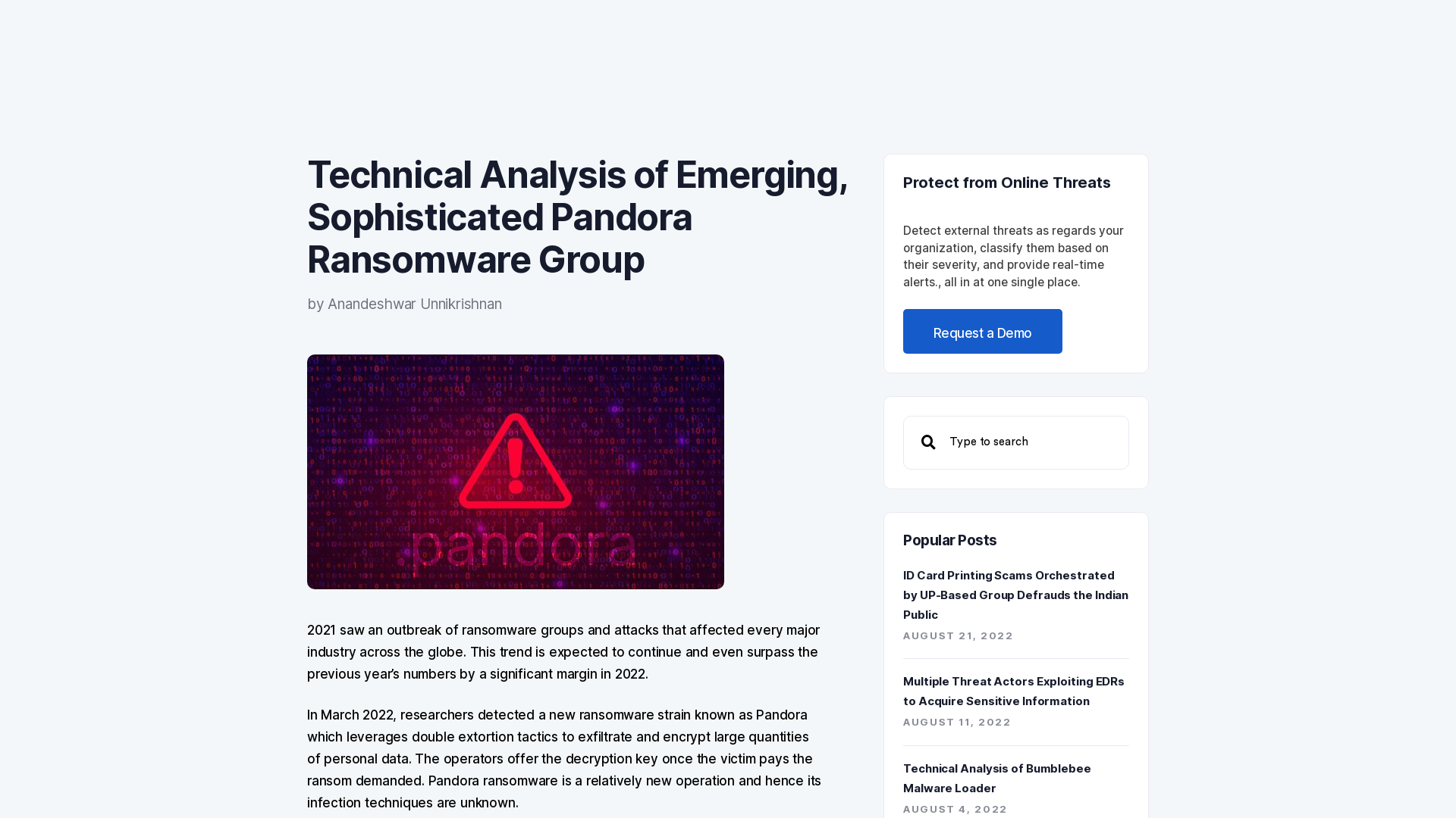 Technical Analysis of Emerging, Sophisticated Pandora Ransomware Group