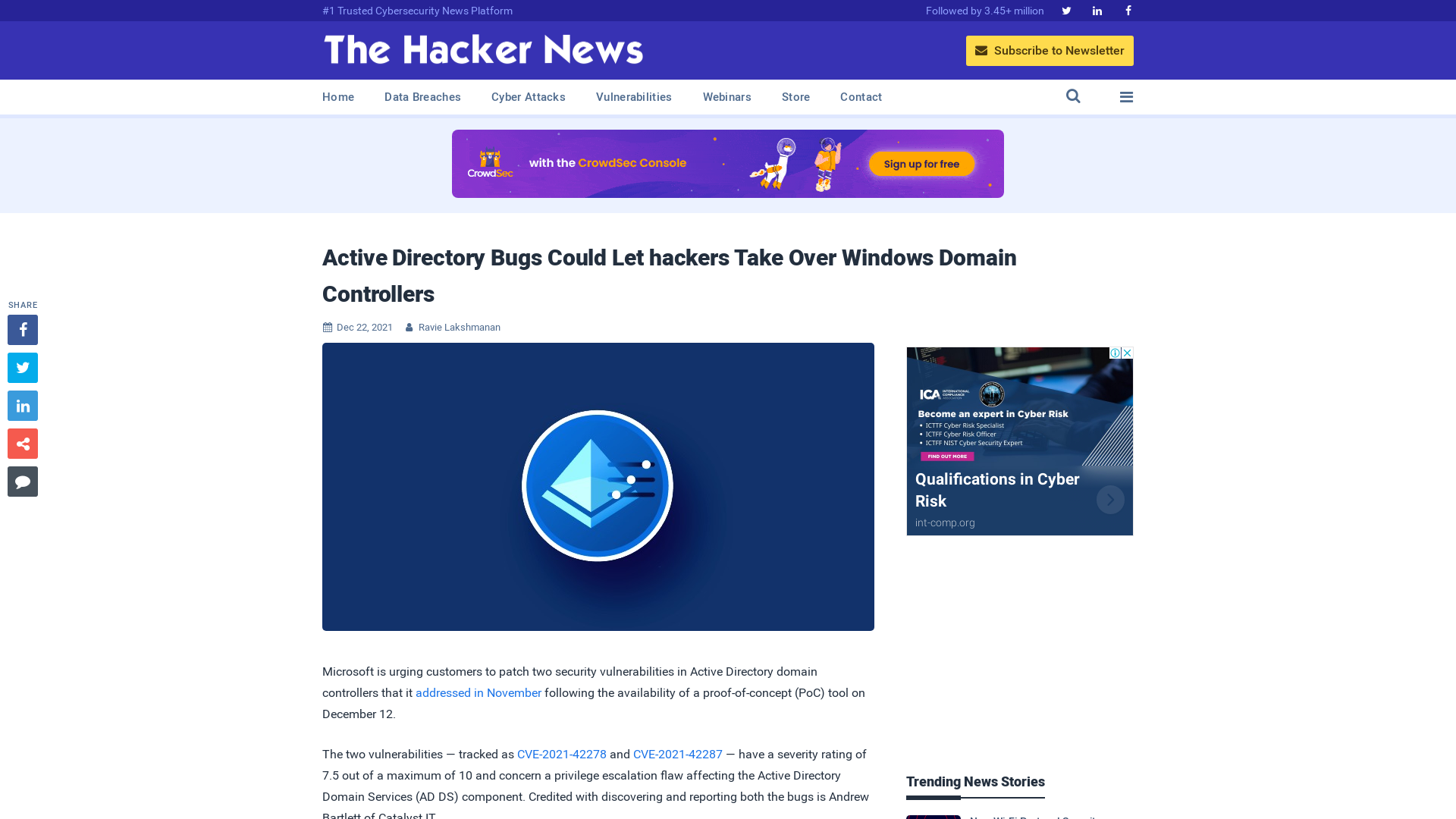 Active Directory Bugs Could Let hackers Take Over Windows Domain Controllers