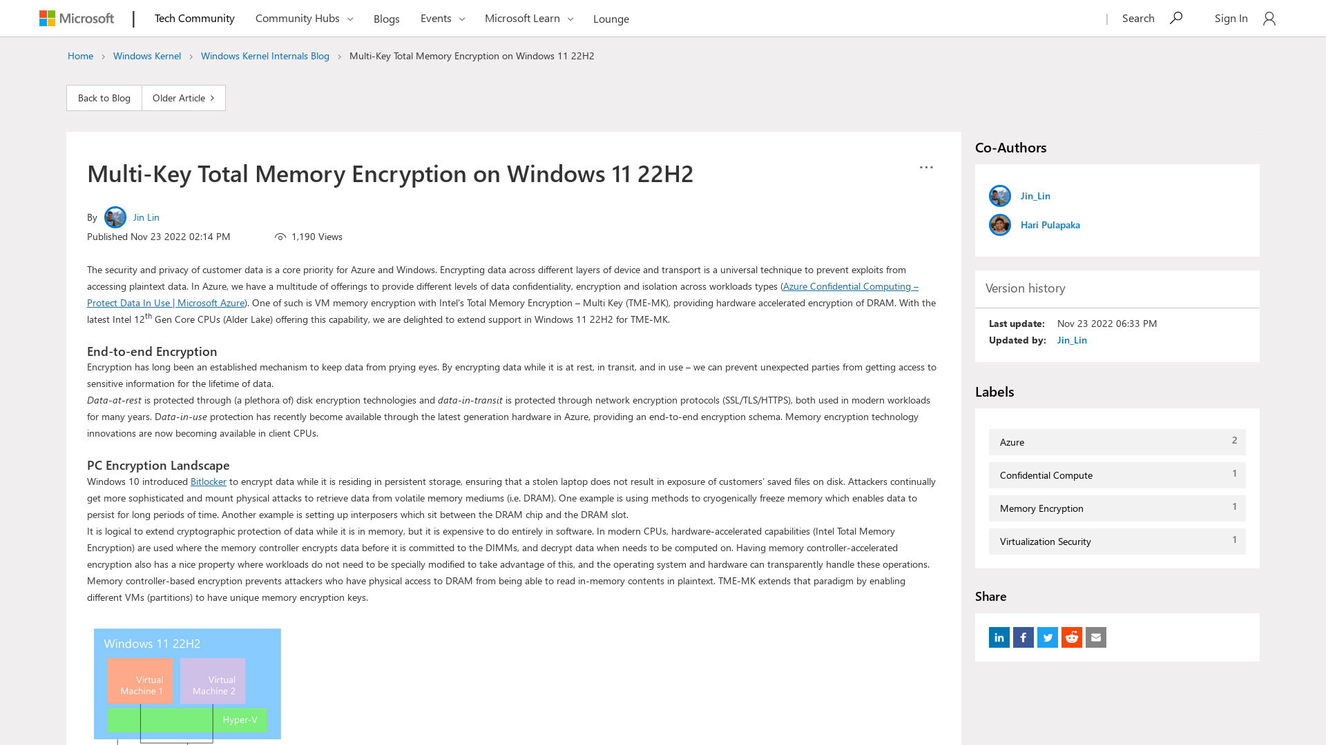 Multi-Key Total Memory Encryption on Windows 11 22H2 - Microsoft Community Hub