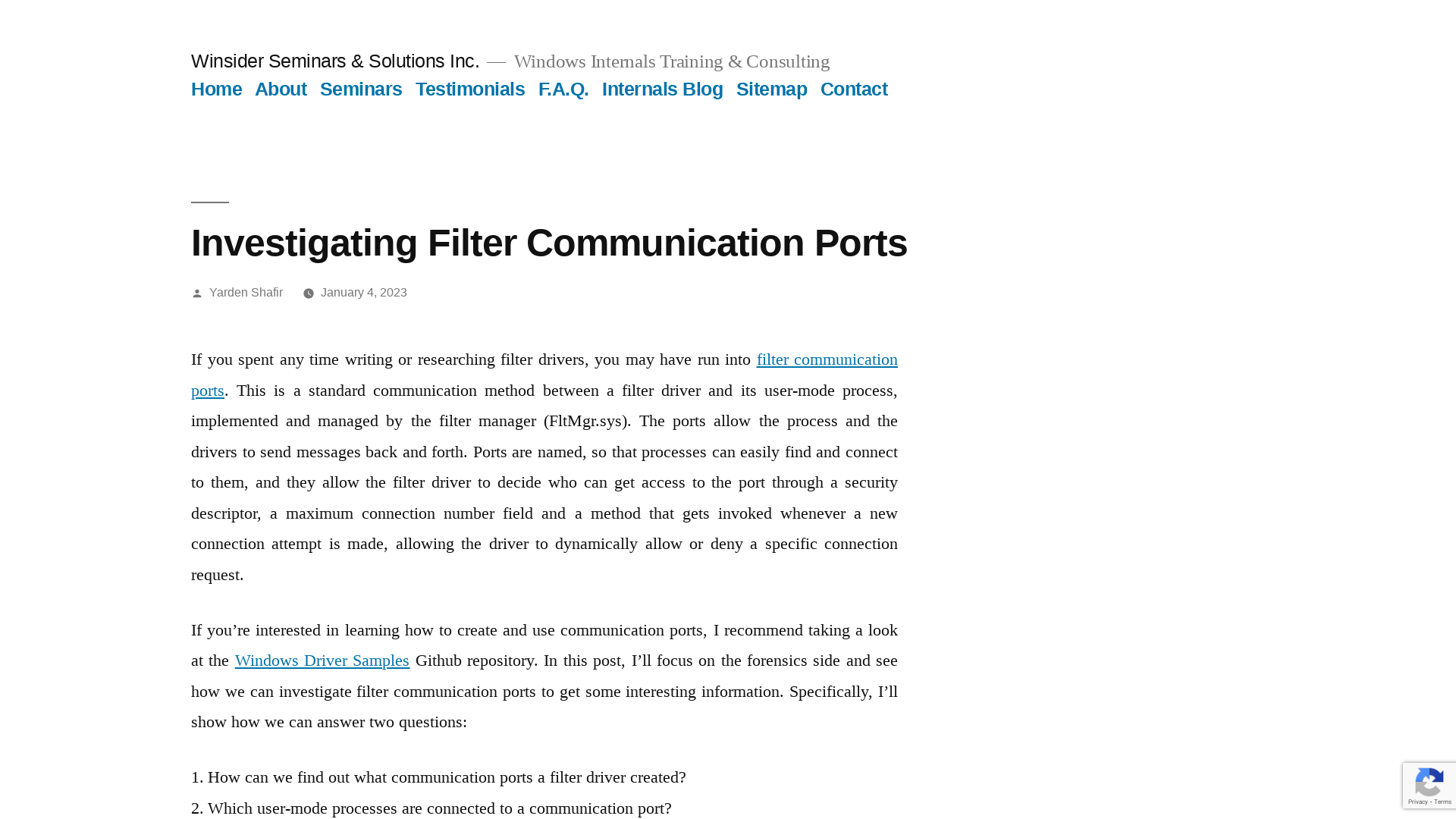 Investigating Filter Communication Ports – Winsider Seminars & Solutions Inc.