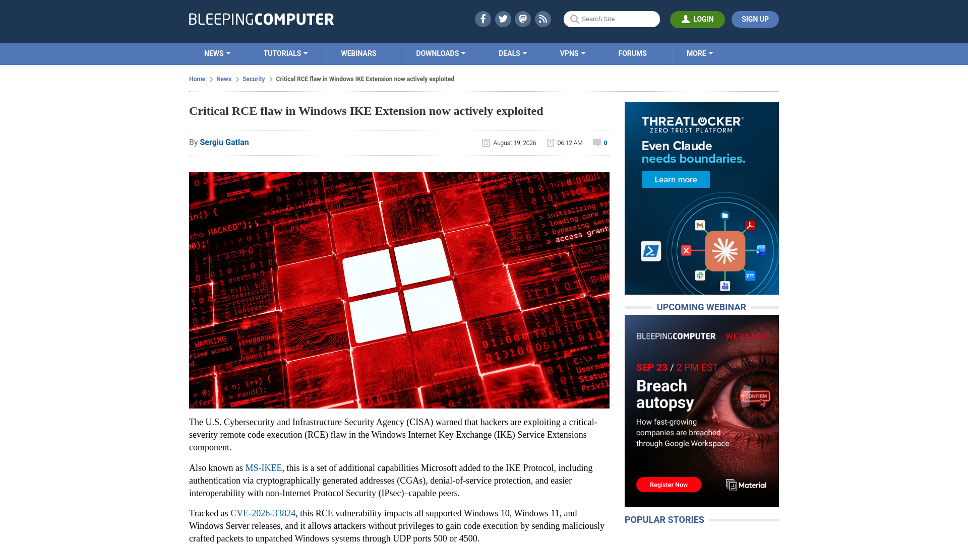 Critical RCE flaw in Windows IKE Extension now actively exploited