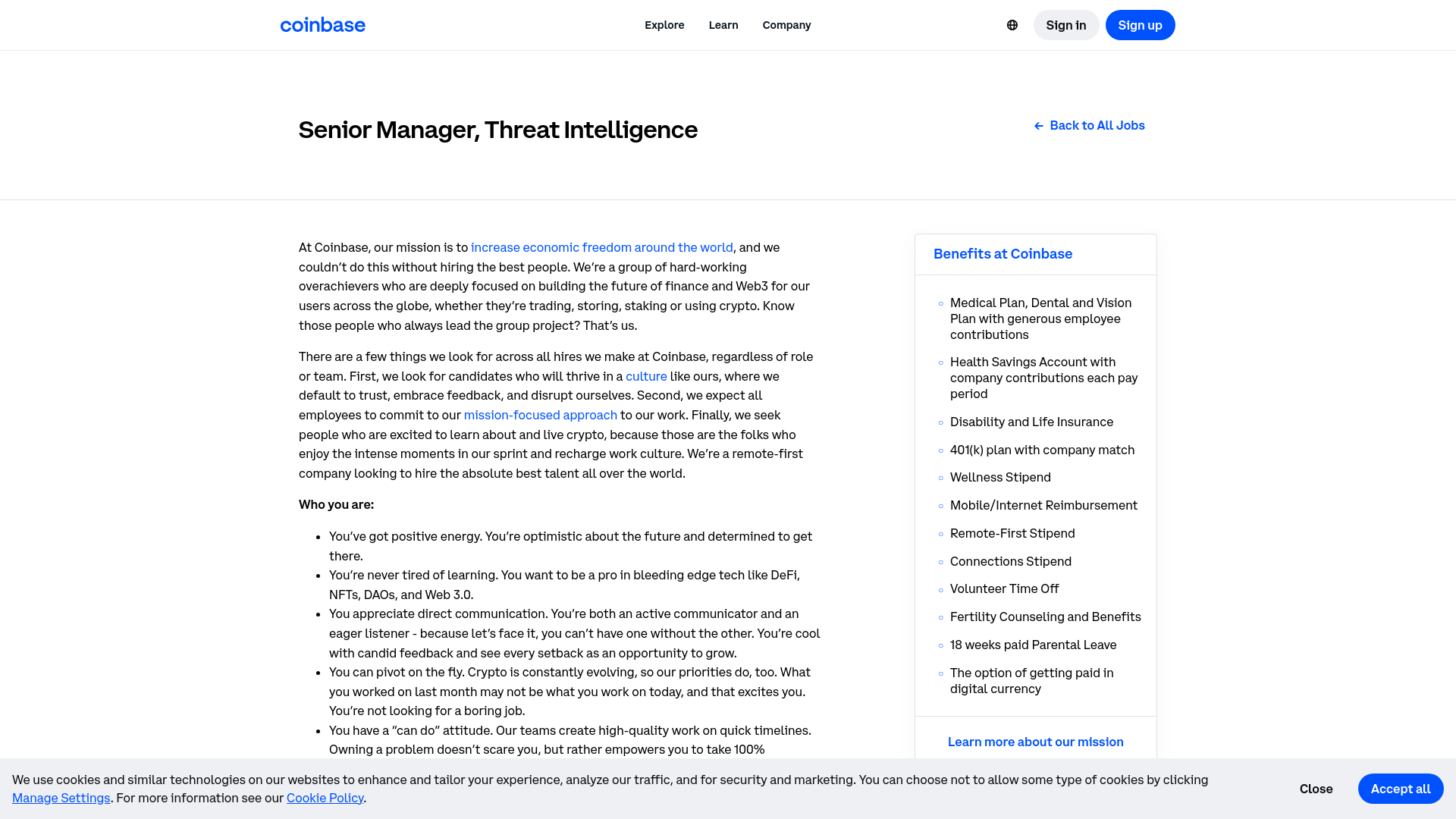 Senior Manager, Threat Intelligence, Remote - USA - Coinbase