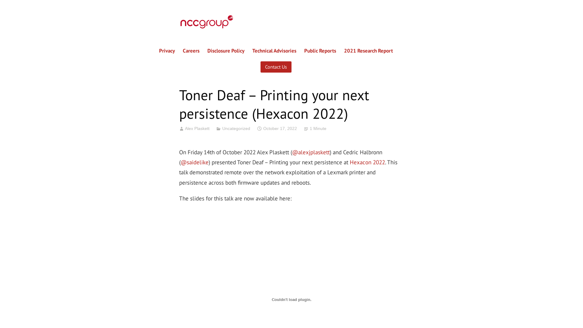 Toner Deaf – Printing your next persistence (Hexacon 2022) – NCC Group Research