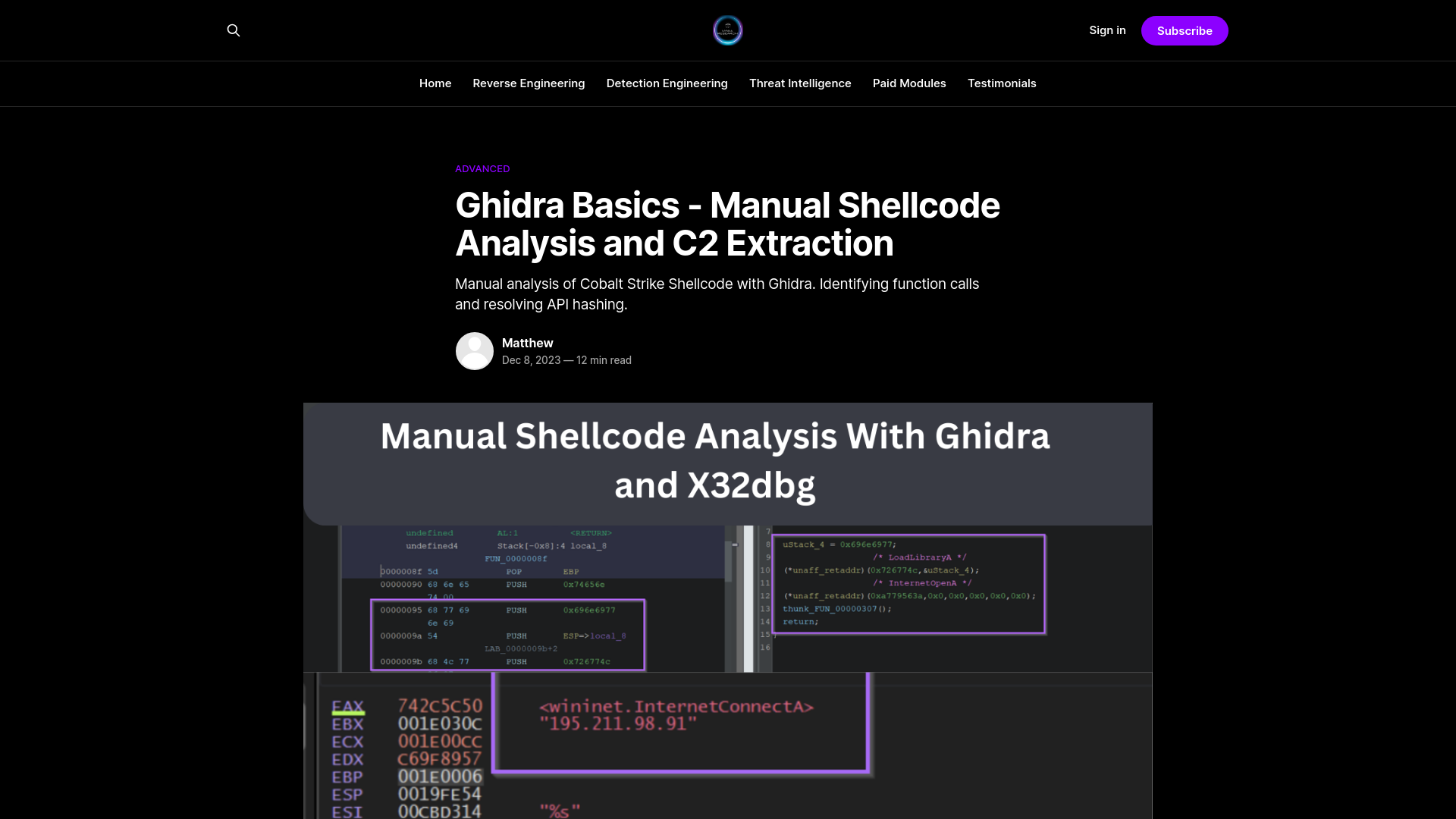 Ghidra Basics - Manual Shellcode Analysis and C2 Extraction