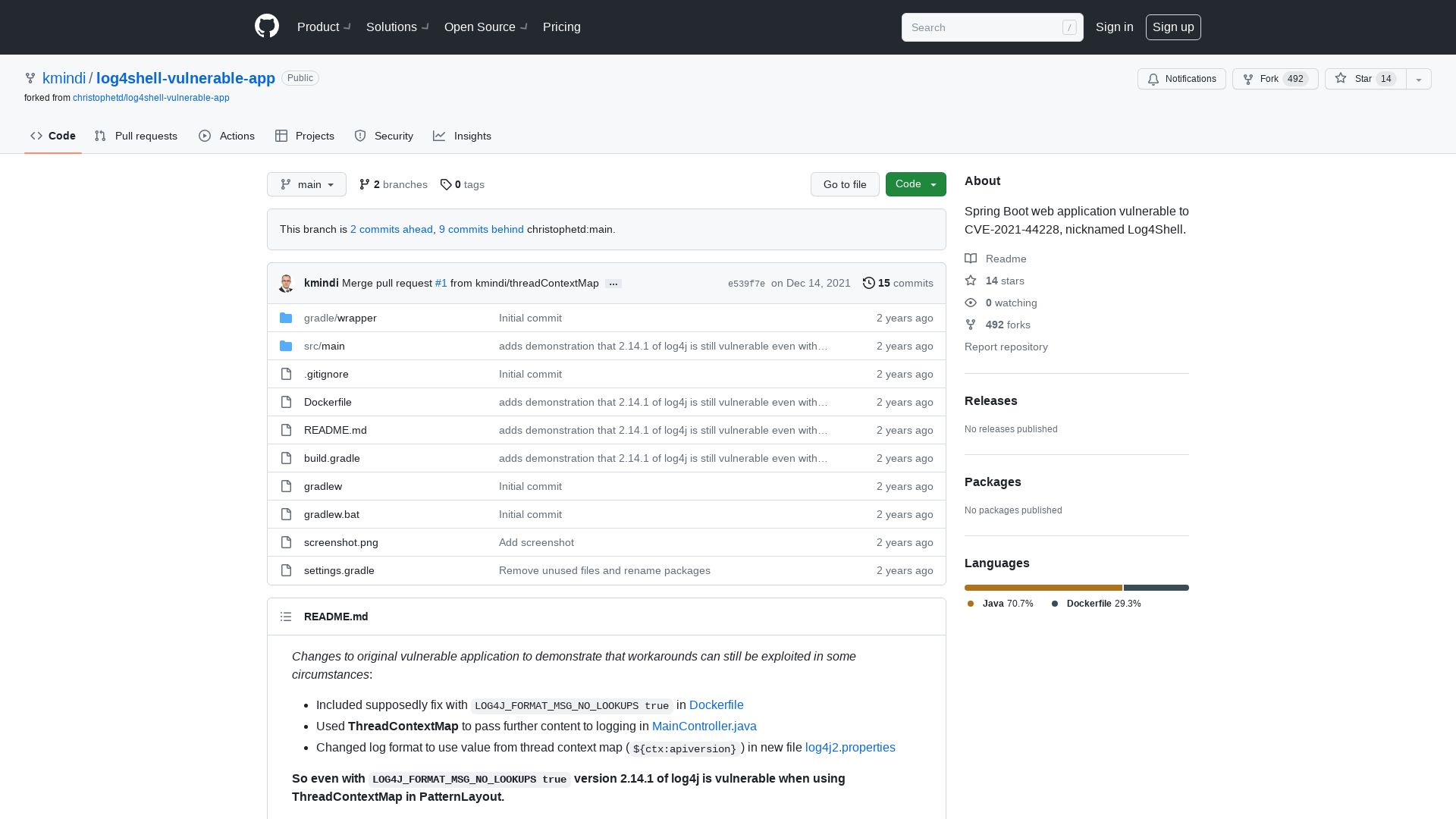 GitHub - kmindi/log4shell-vulnerable-app: Spring Boot web application vulnerable to CVE-2021-44228, nicknamed Log4Shell.