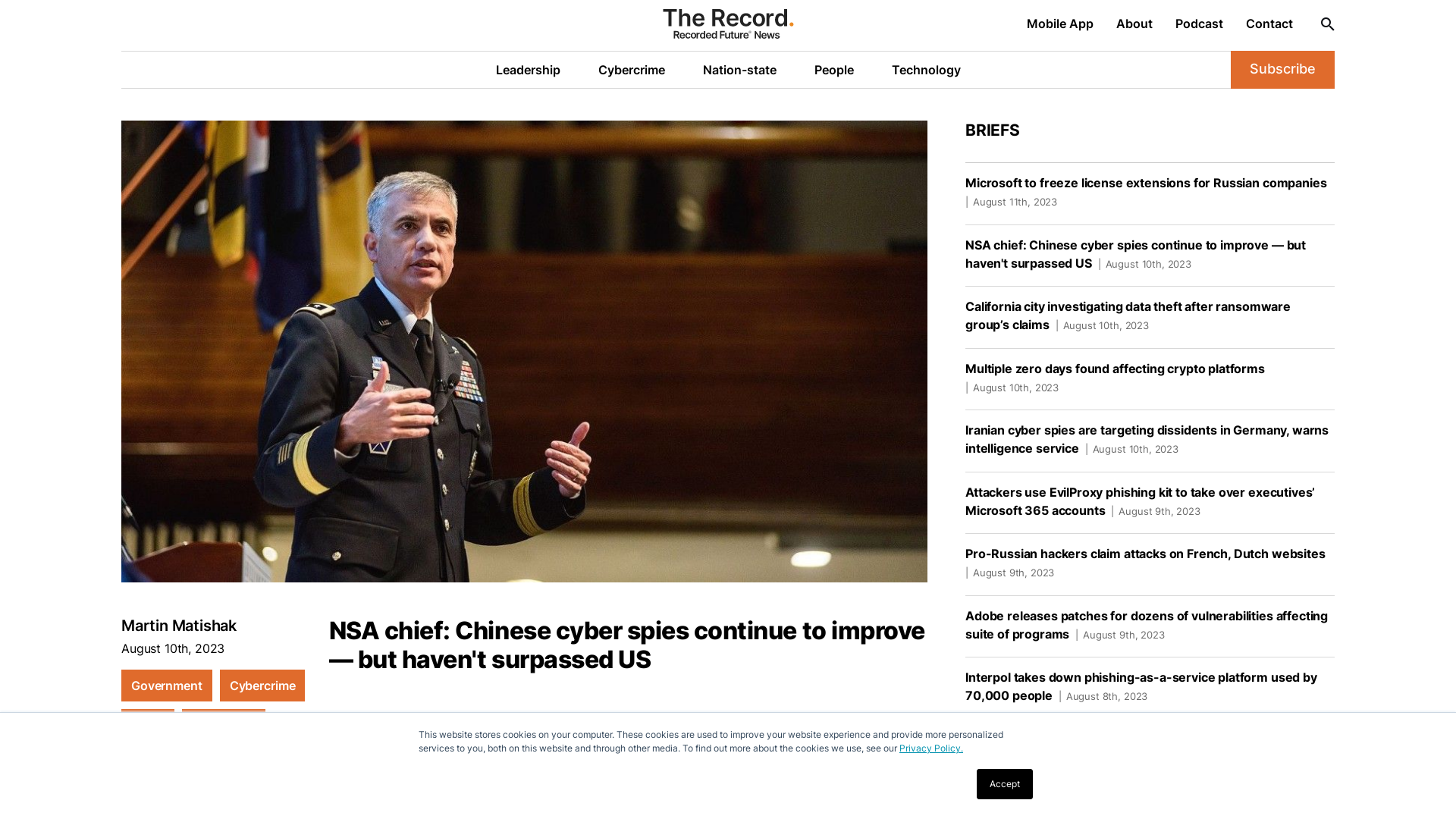 NSA chief: Chinese cyber spies continue to improve — but haven't surpassed US