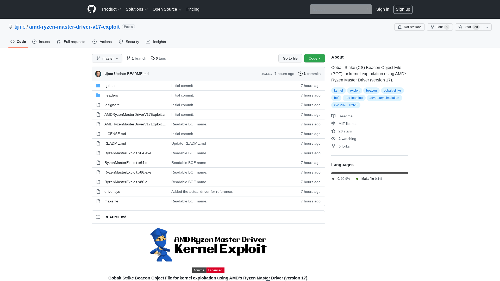 GitHub - tijme/amd-ryzen-master-driver-v17-exploit: Cobalt Strike (CS) Beacon Object File (BOF) for kernel exploitation using AMD's Ryzen Master Driver (version 17).