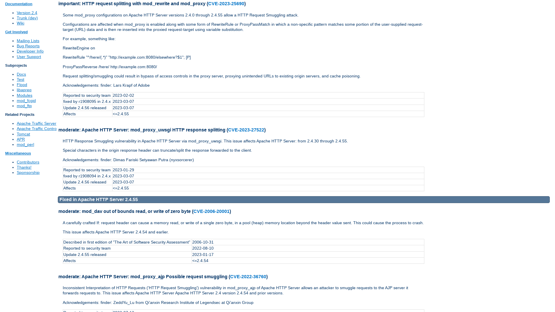 Apache HTTP Server 2.4 vulnerabilities - The Apache HTTP Server Project