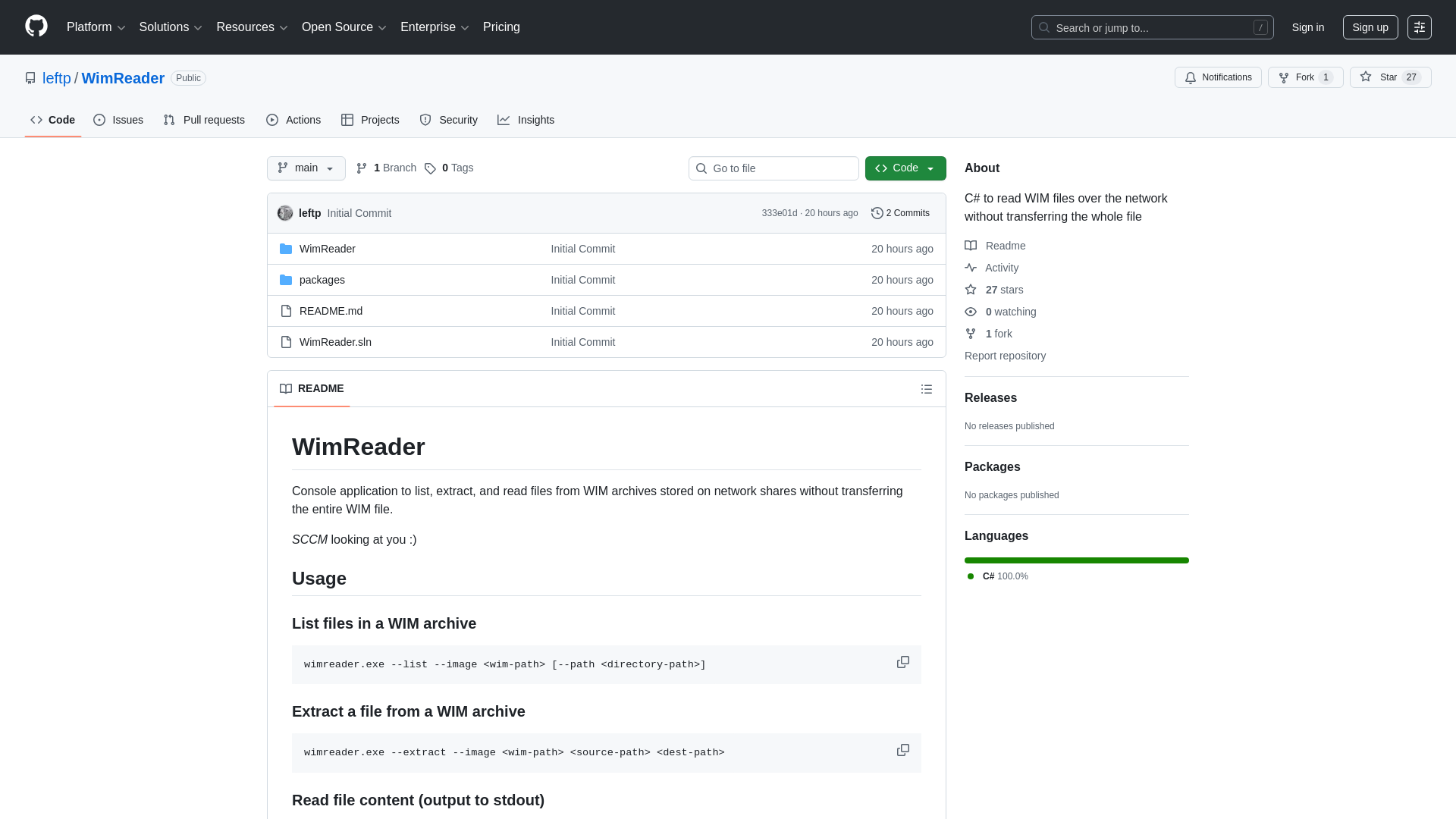 GitHub - leftp/WimReader: C# to read WIM files over the network without transferring the whole file