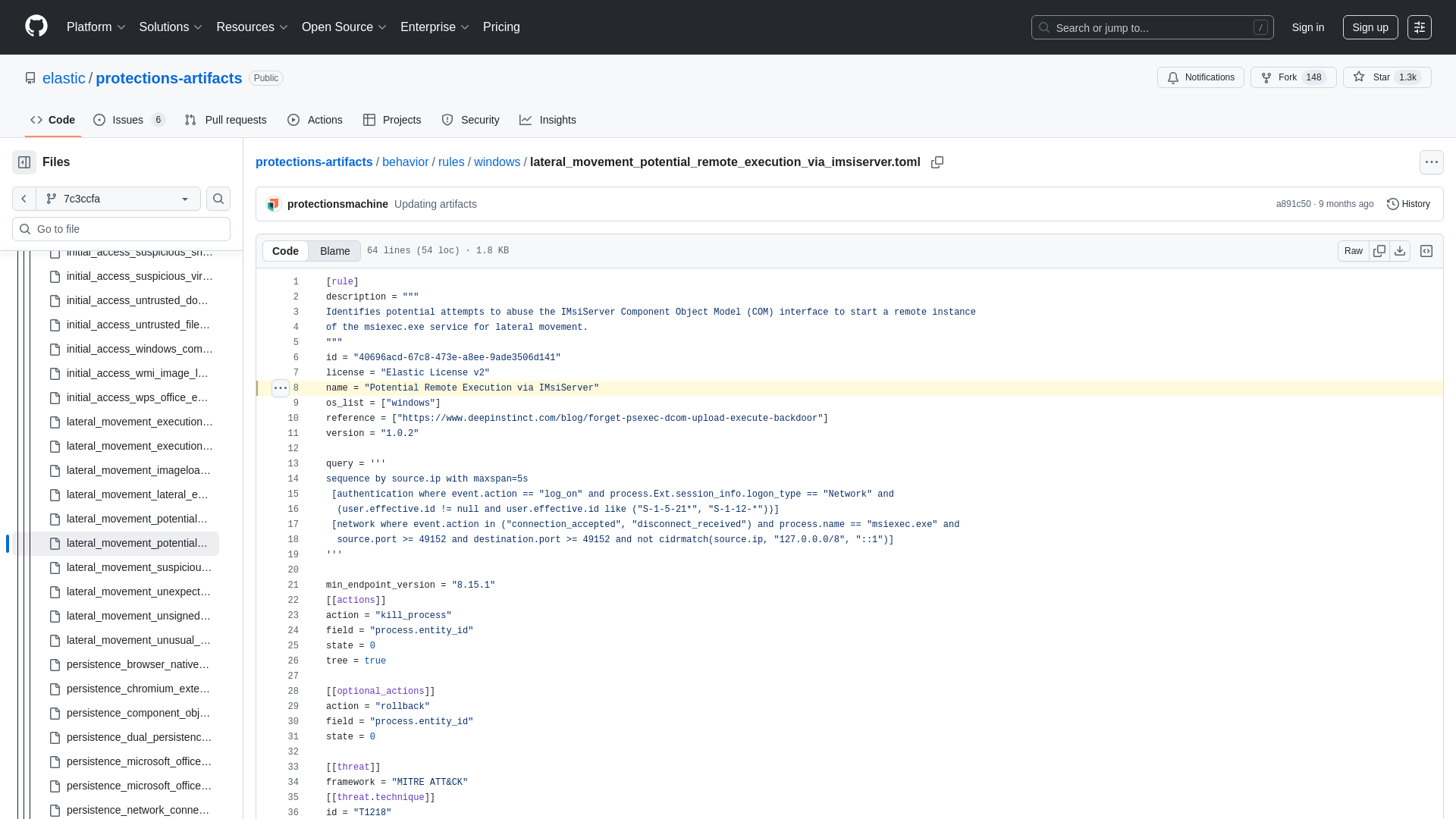 protections-artifacts/behavior/rules/windows/lateral_movement_potential_remote_execution_via_imsiserver.toml at 7c3ccfaa21b88ae633c47210f0cd60ec09bffab5 · elastic/protections-artifacts · GitHub